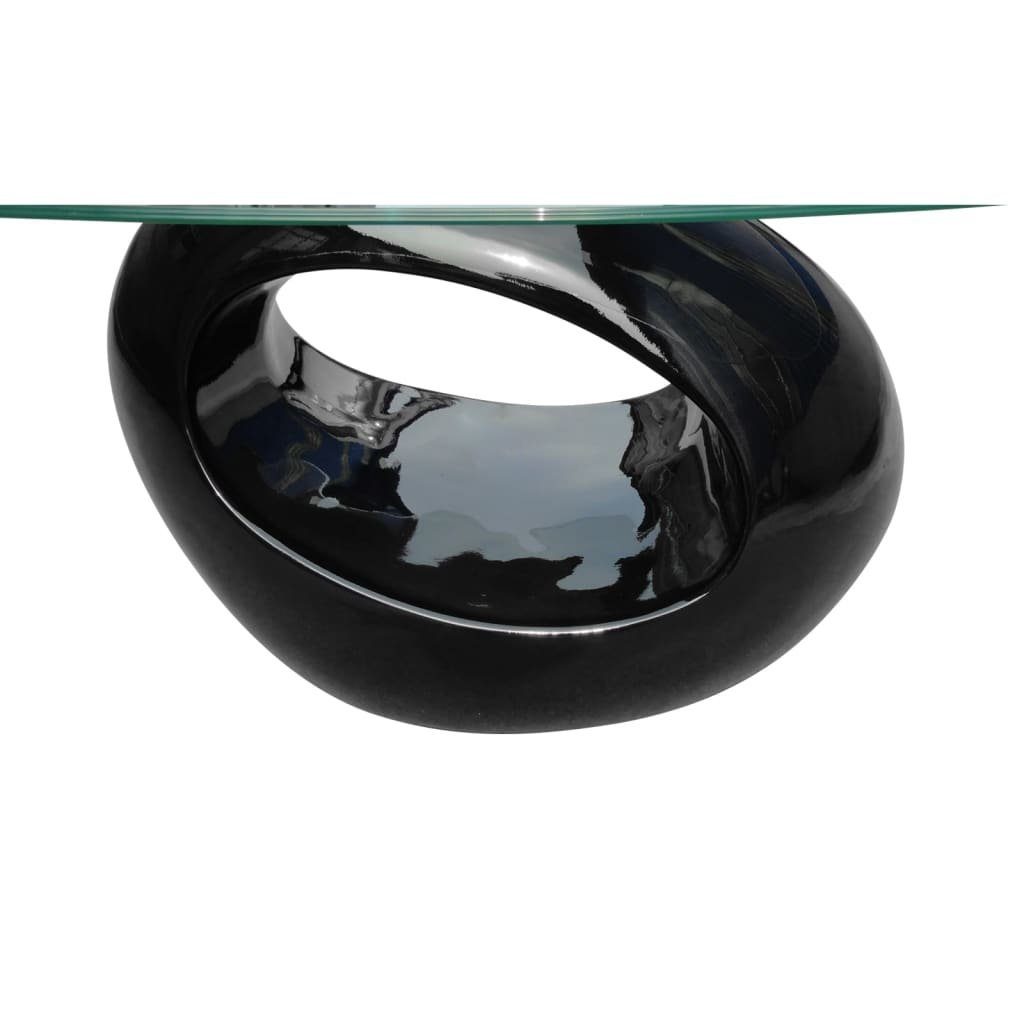 furnicato Couchtisch mit ovaler Hochglanz Glasplatte Schwarz