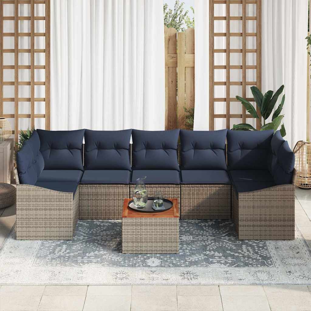 vidaXL Gartenlounge-Set Gartensofa-set 8 pcs Grau und Marineblau Poly-Rattan, (8-tlg)