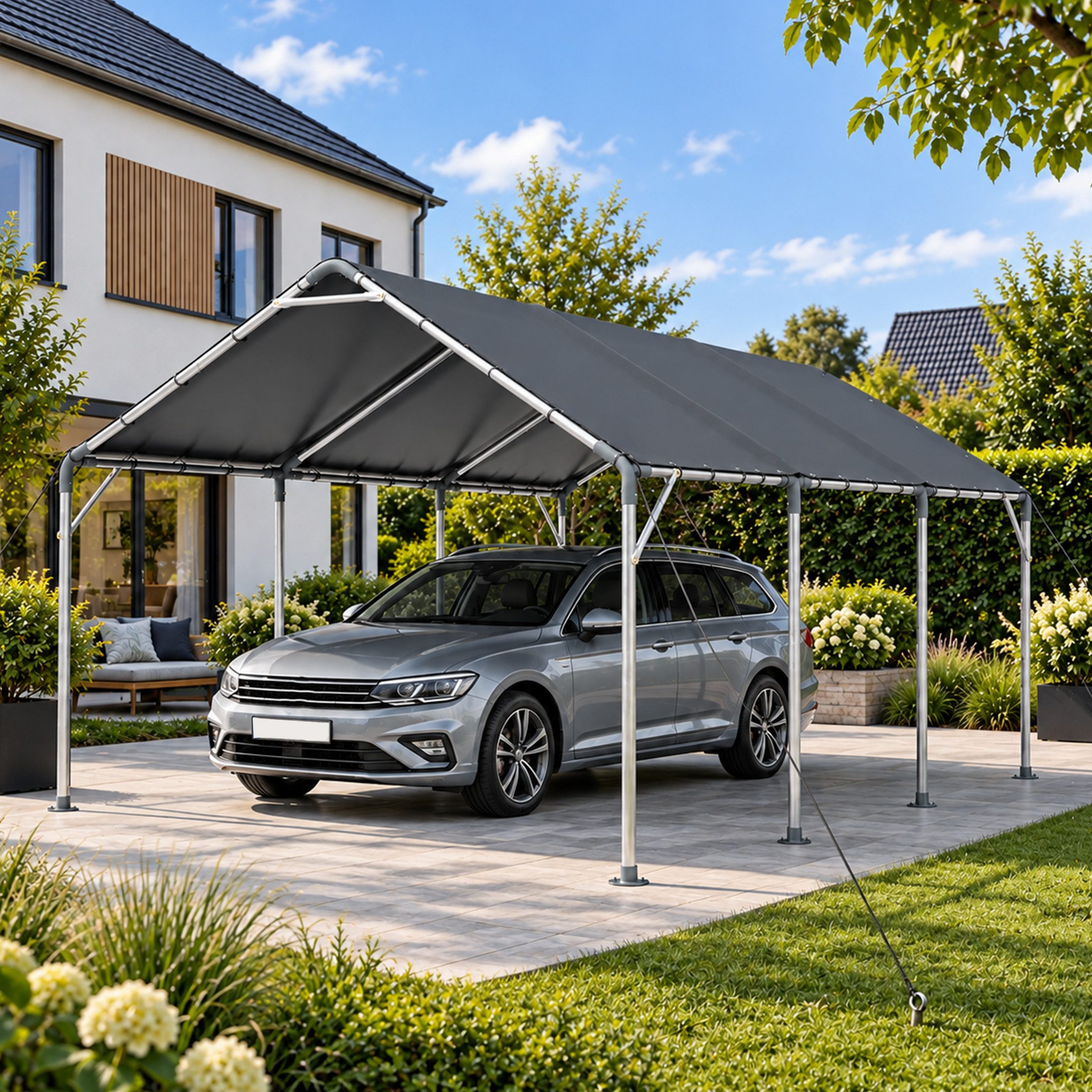 BlingBin Einzelcarport Carport Outdoor 610 x 396 x 308 cm, wasserdichtes Garagenzelt, BxT: 610x396 cm, 196 cm Einfahrtshöhe, (1er Set, 2 St., 610 x 396 x 308 cm), Autozelt und Unterstand für Auto, SUV, Boot und Garten