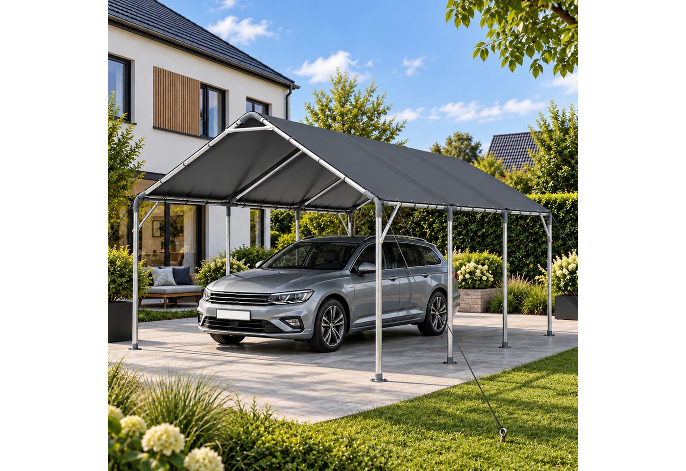 BlingBin Einzelcarport Carport Outdoor 610 x 396 x 308 cm, wasserdichtes Garagenzelt, BxT: 610x396 cm, 196 cm Einfahrtshöhe, (1er Set, 2 St., 610 x 396 x 308 cm), Autozelt und Unterstand für Auto, SUV, Boot und Garten