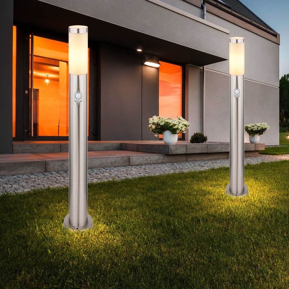 LED etc-shop Garten inklusive, SENSOR Design Warmweiß, Edelstahl Terrassen Außen-Stehlampe, Leuchtmittel Steh Sockel Außen Leuchte