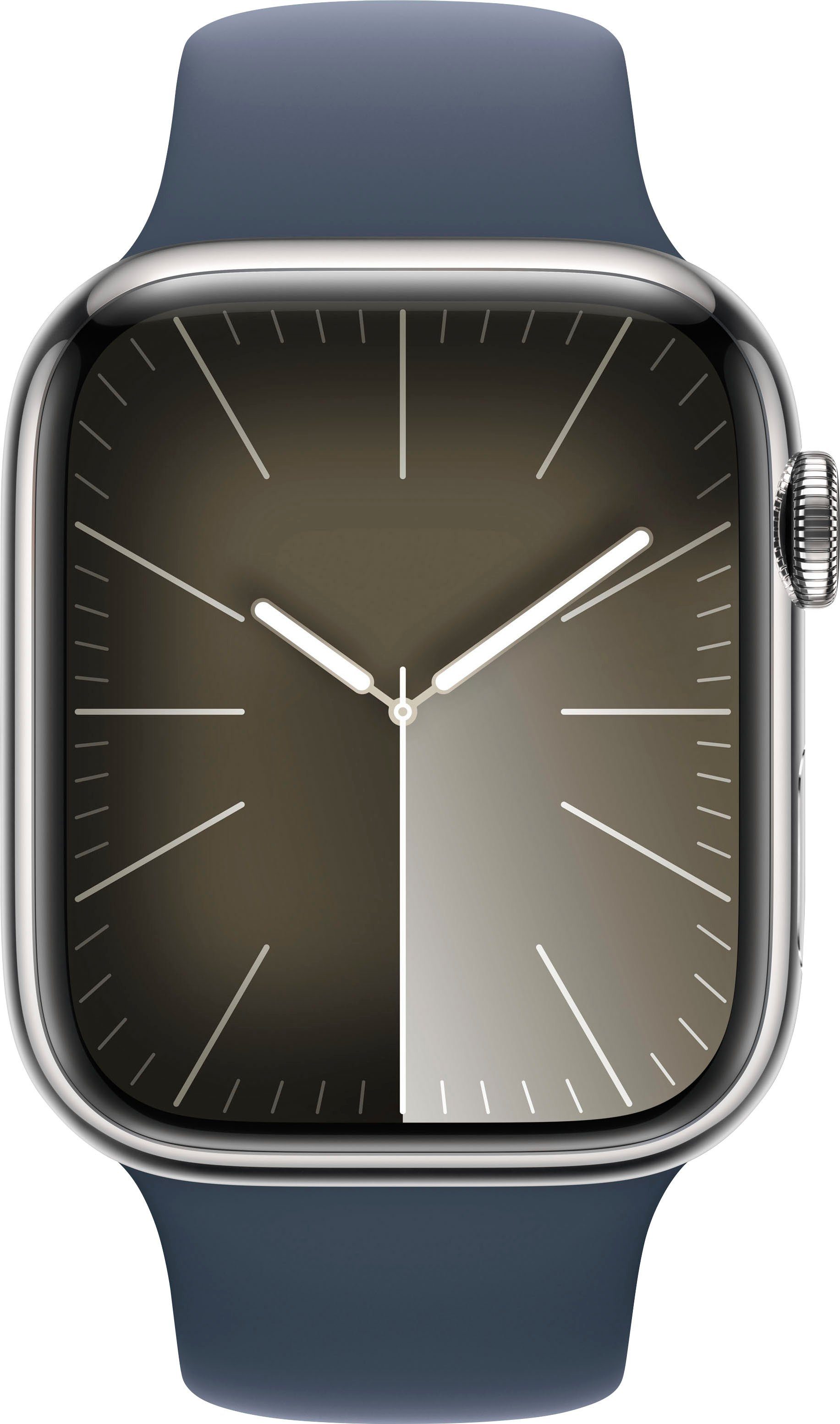 Apple Watch Series 9 GPS (4,5 OS M/L Stainless Band 45mm Watch Blau Silber | Steel Cellular Sport cm/1,77 10), + Zoll, Smartwatch Storm