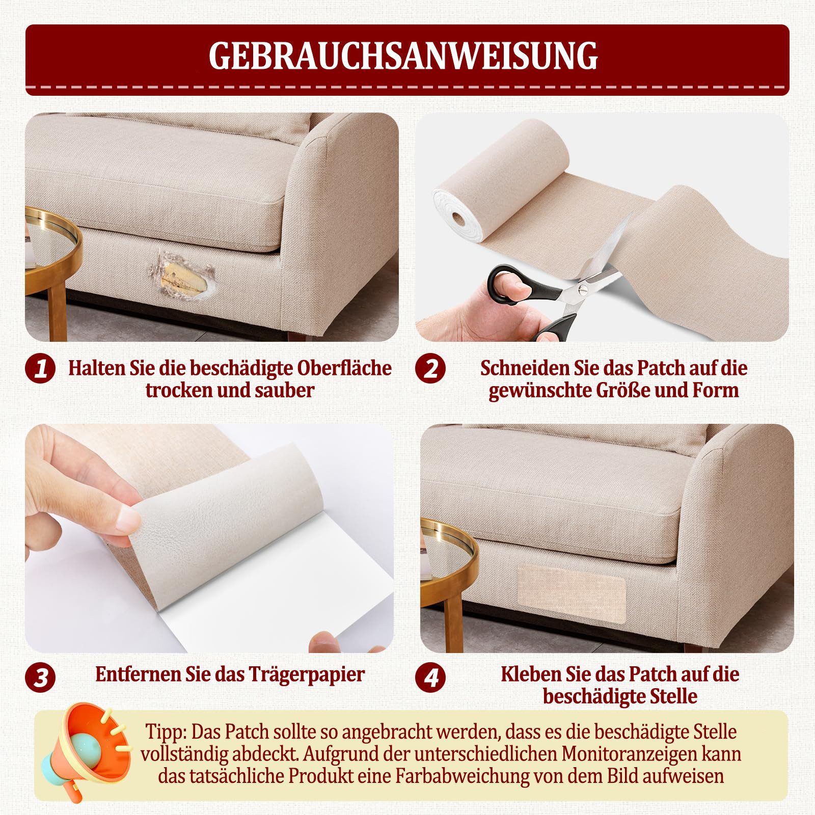 Agger Stoff Selbstklebende Stoffreparatur-Patches, Reparatur von Leinen, selbstklebende Stoffpatches, geeignet für Sofas und Autositze – Bild 4 von 5