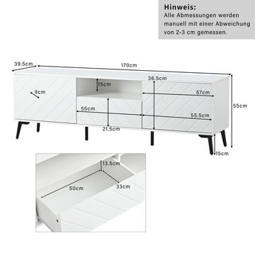 IDEASY TV-Schrank TV-Schrank, diagonale Streifen, 170 x 40 x 39,5 cm, 15 cm über dem Boden, verstellbare, 5 Fächer, 1 Schublade