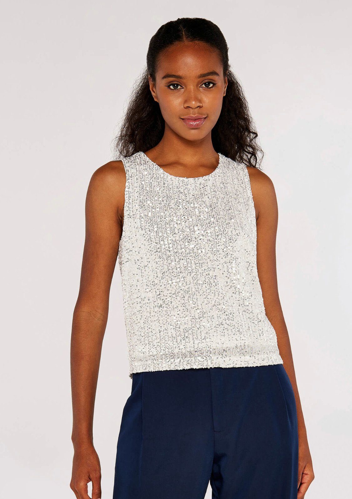 Sequin Top mit All Over Pailletten (1-tlg) Apricot Blusentop Shell