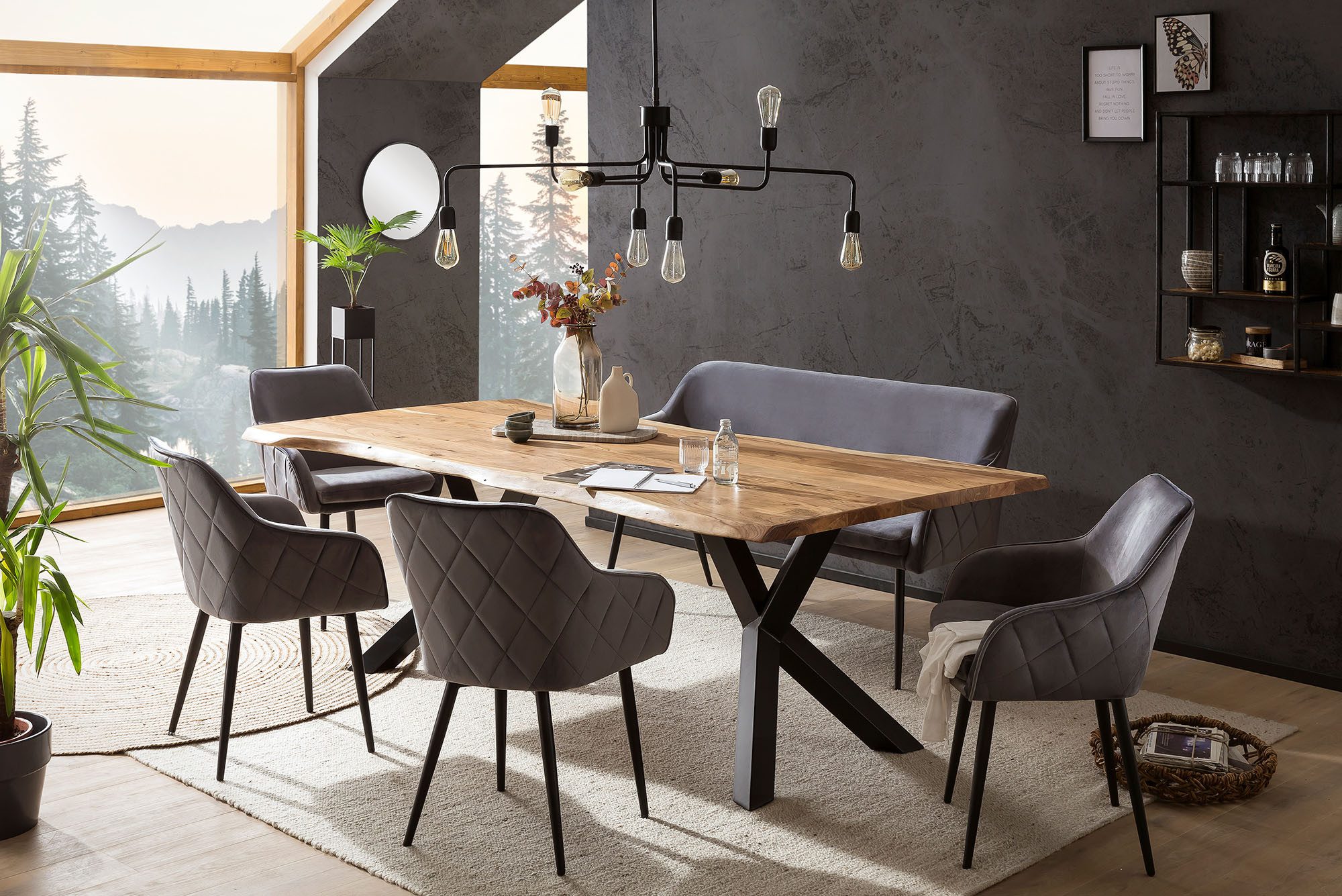 SalesFever Eckbankgruppe Eckbankgruppe im Landhausstil, (Set, 6-tlg), Rückenfläche mit aufwändiger Rautensteppung