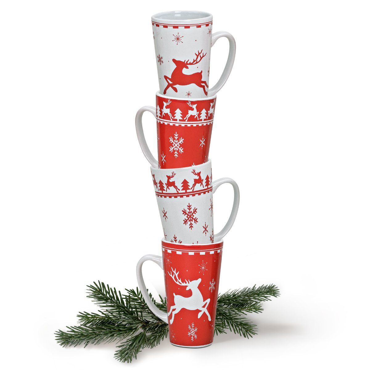 Tasse Grosse XXL Weihnachtstassen 4er Set Skandi Rentiere
