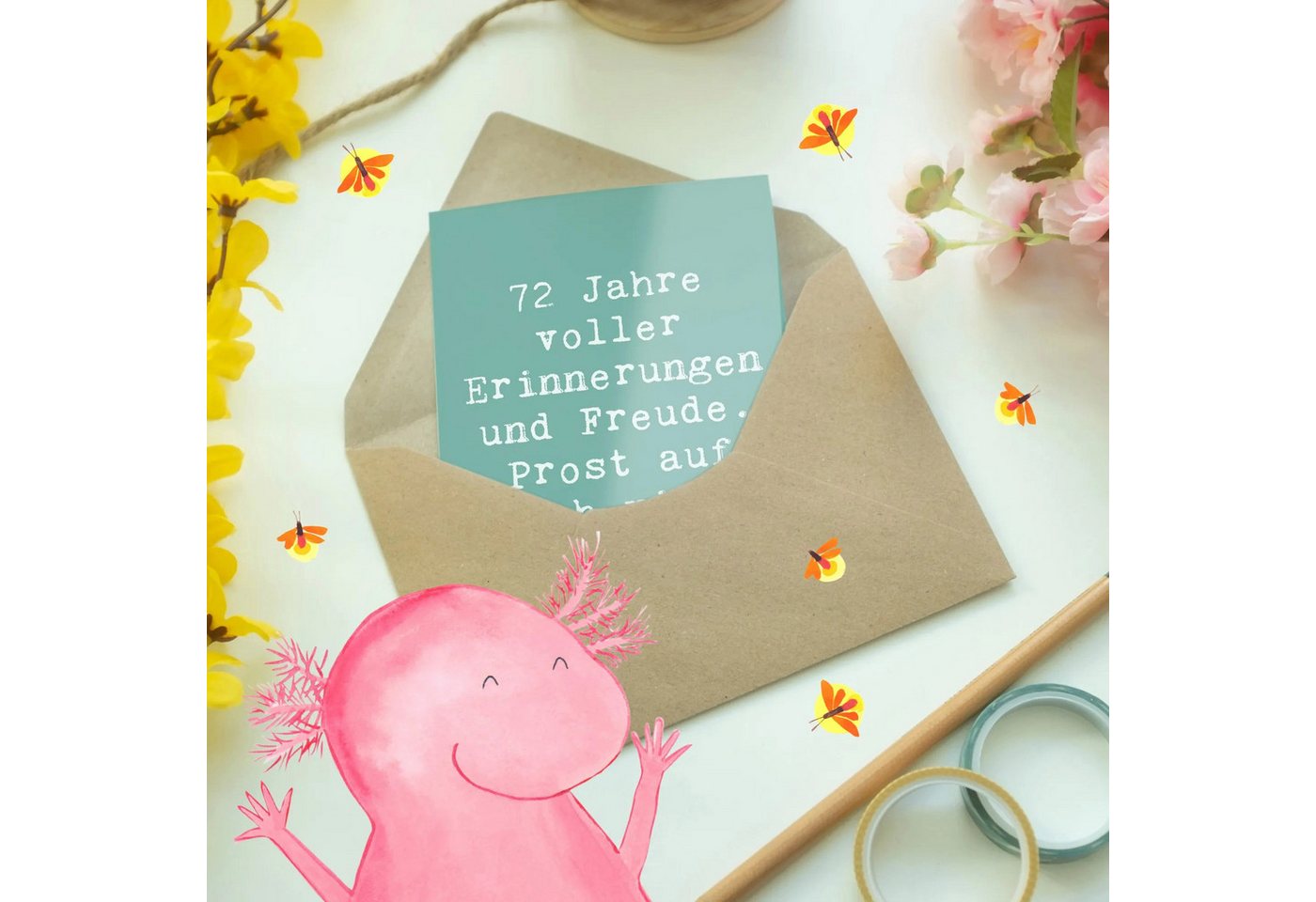 Thumbnail - Mr. & Mrs. Panda Grußkarte Spruch 72. Geburtstag Glückwünsche - Meeresbrise - Geschenk, Freude, Kreative Designs