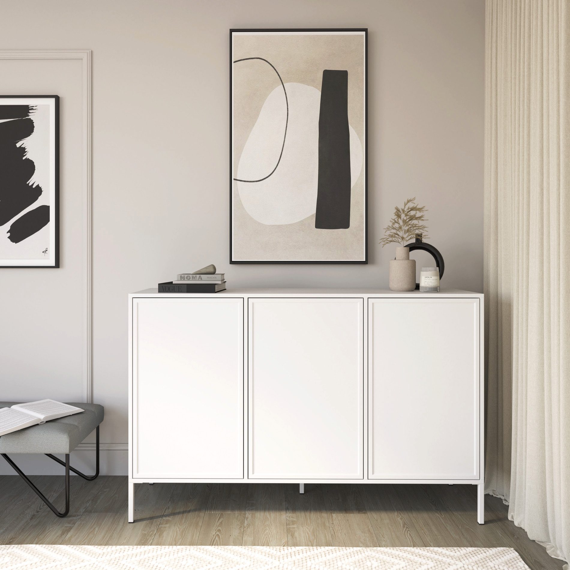Selsey Sideboard VELVETO, Sideboard in Weiß & Push-to-Open, 2 Türen