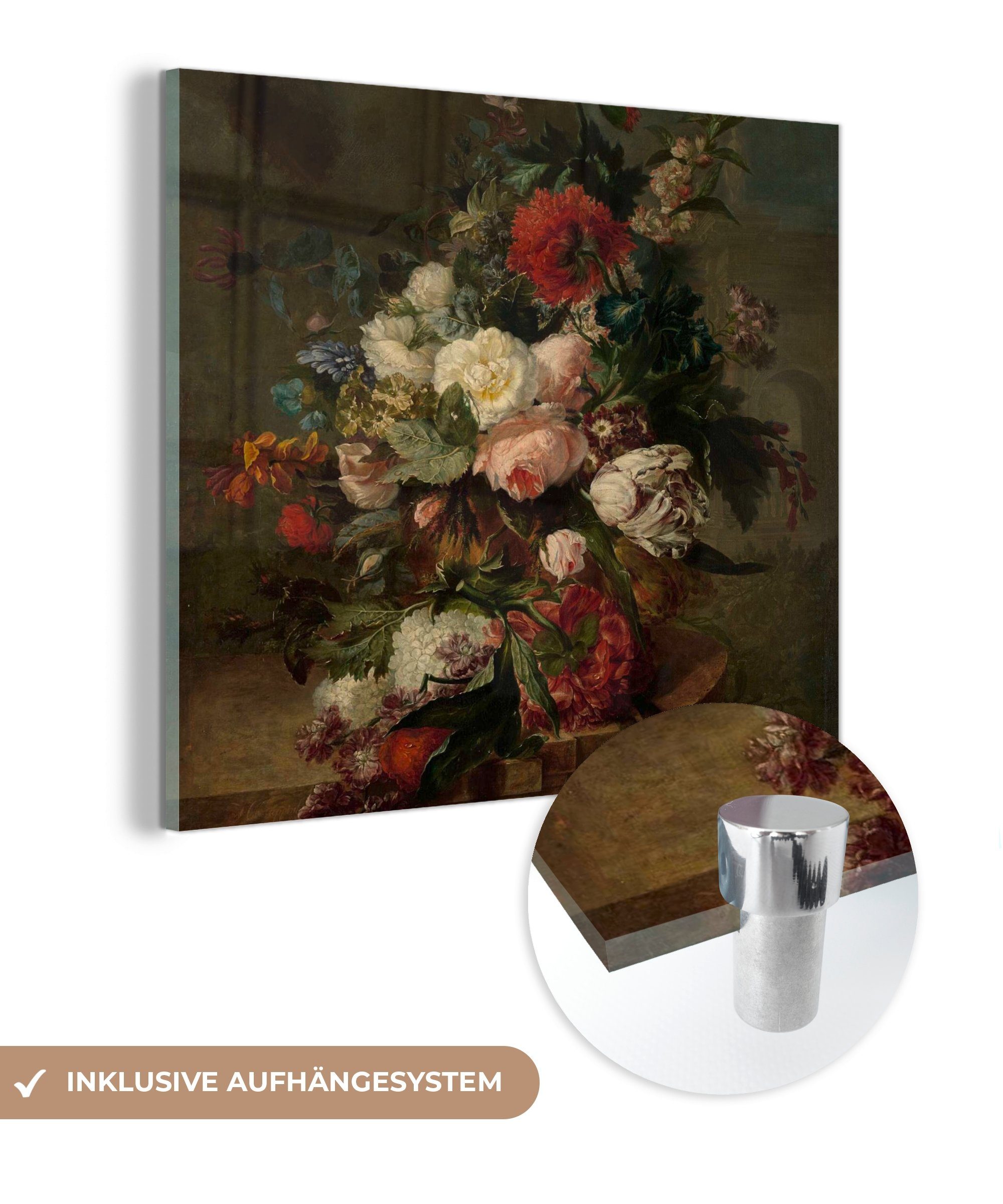 MuchoWow Acrylglasbild Stilleben mit Blumen - Gemälde von Harmanus Uppink, (1 St), Glasbilder - Bilder auf Glas Wandbild - Foto auf Glas - Wanddekoration