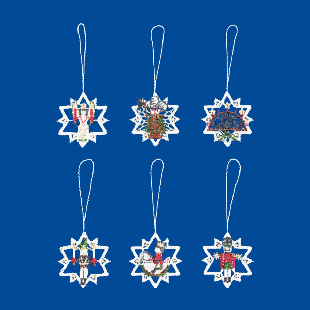 W. Reuter & Sohn - Plauener Spitze® Baumbehang Baumbehang "Kleine Sterne Erzgebirge" 6er Set, 5x5 cm Plauener Spitze