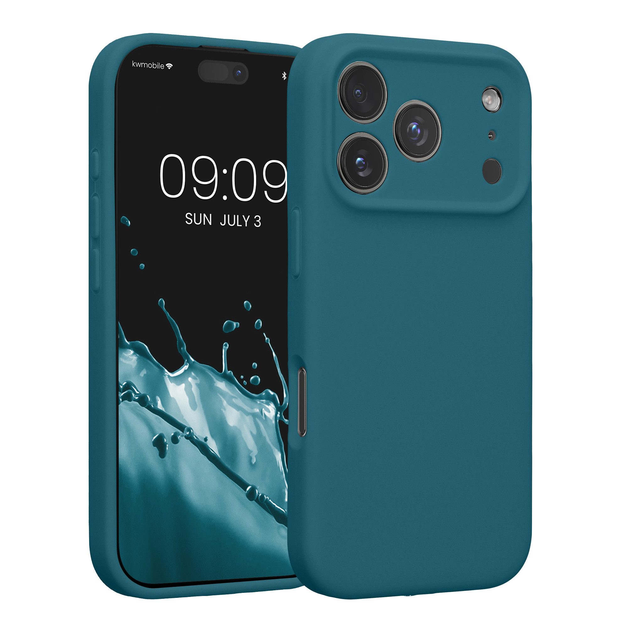 kwmobile Smartphone-Hülle Hülle für Apple iPhone 17 Pro, Hülle Silikon gummiert - Handyhülle - Handy Case in Petrol matt