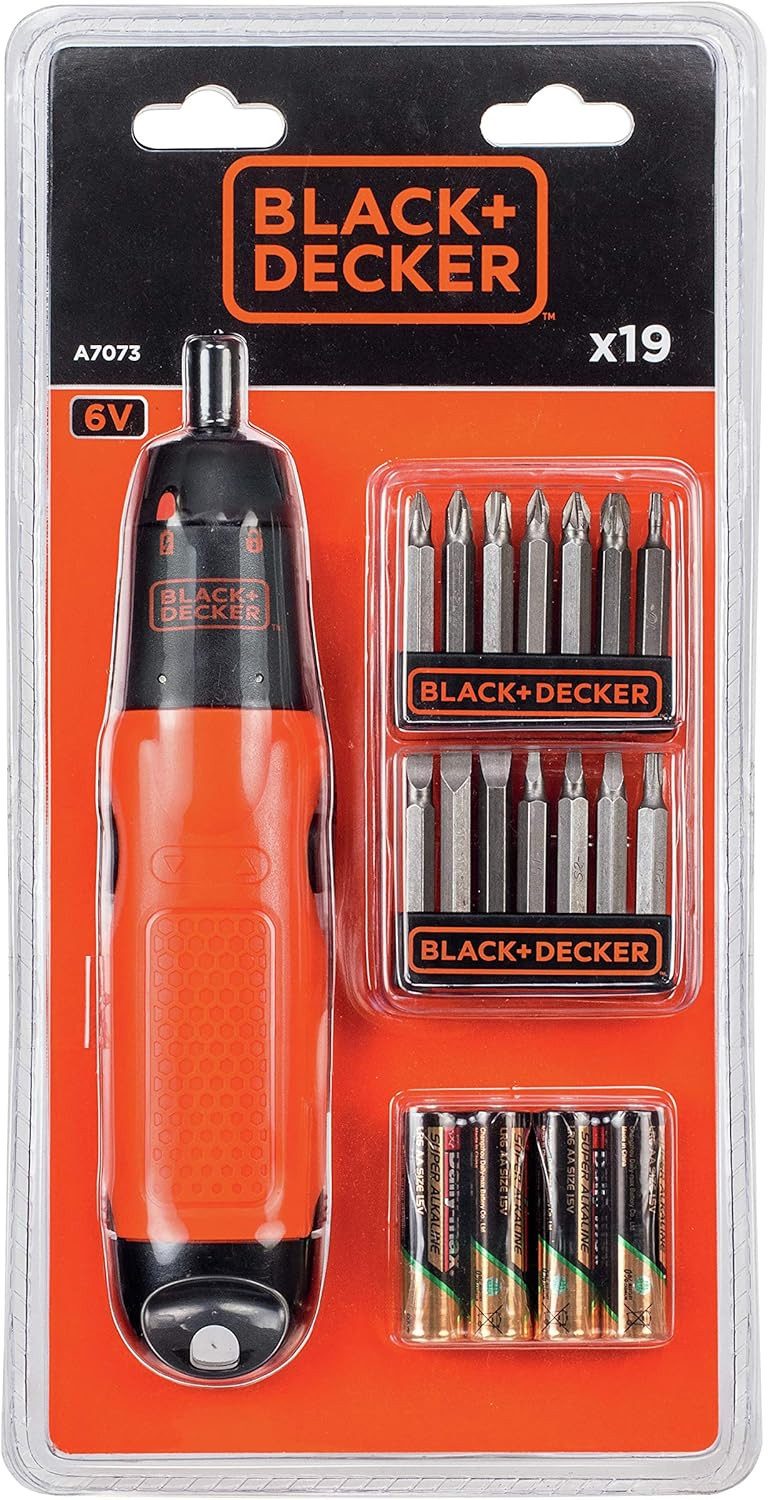 Black + Decker Bit-Schraubendreher Batterie-Stabschrauber-Set, 19-teiliger A7073-XJ, (1 St)