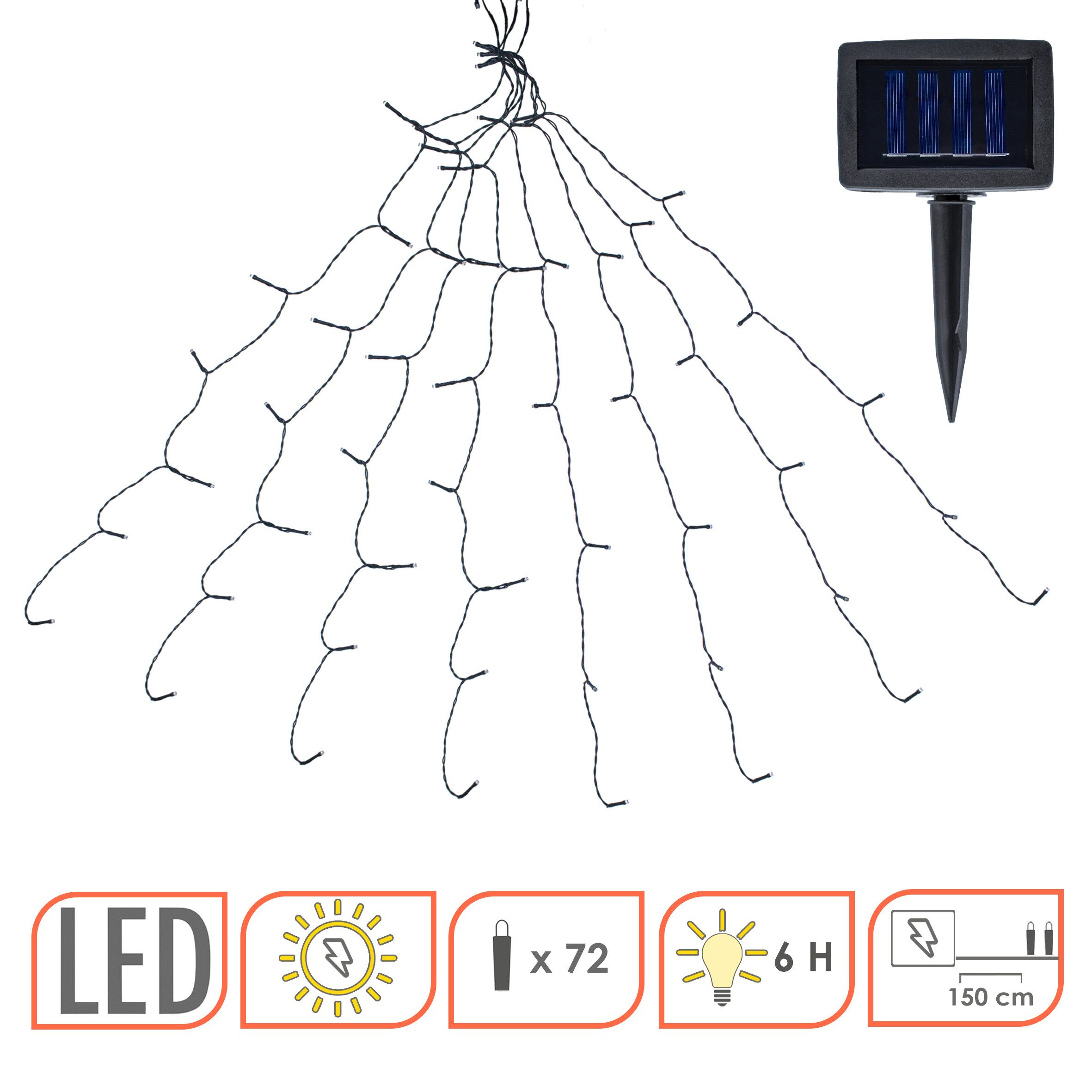 Spetebo Lichterkette Solar Sonnenschirm Beleuchtung 72 LED warm weiß - 8x 1,2 m, 72-flammig, Leuchtdauer voll aufgeladen ca. 6 Stunden