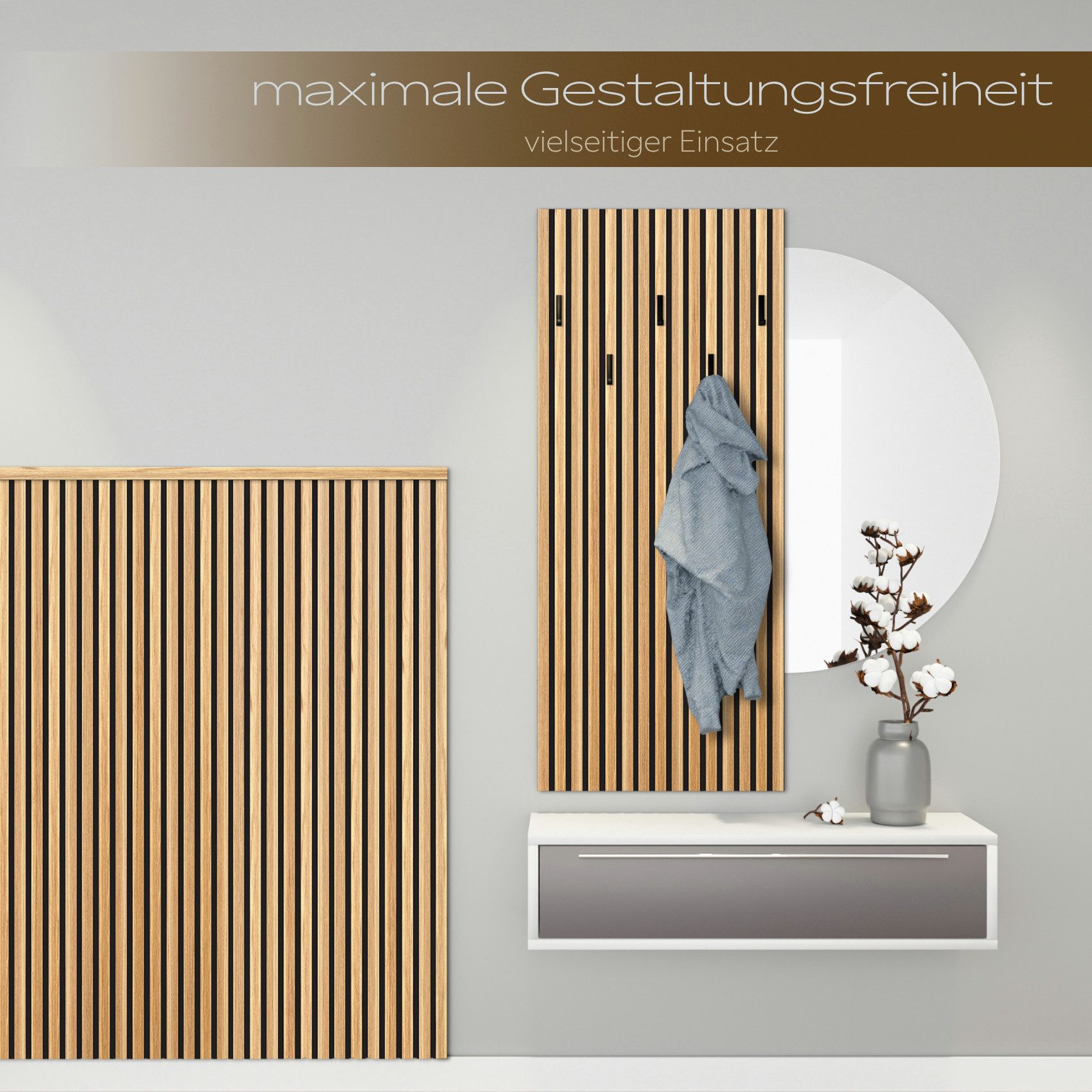 Hexim Wanddekoobjekt (Akustikpaneele 4 Stück 138,5x60cm Holz Comfort - flexible Holzpaneele Platten Lamellenwand MDF Wandpaneele Lamellenverkleidung Wandverklei – Bild 4 von 5