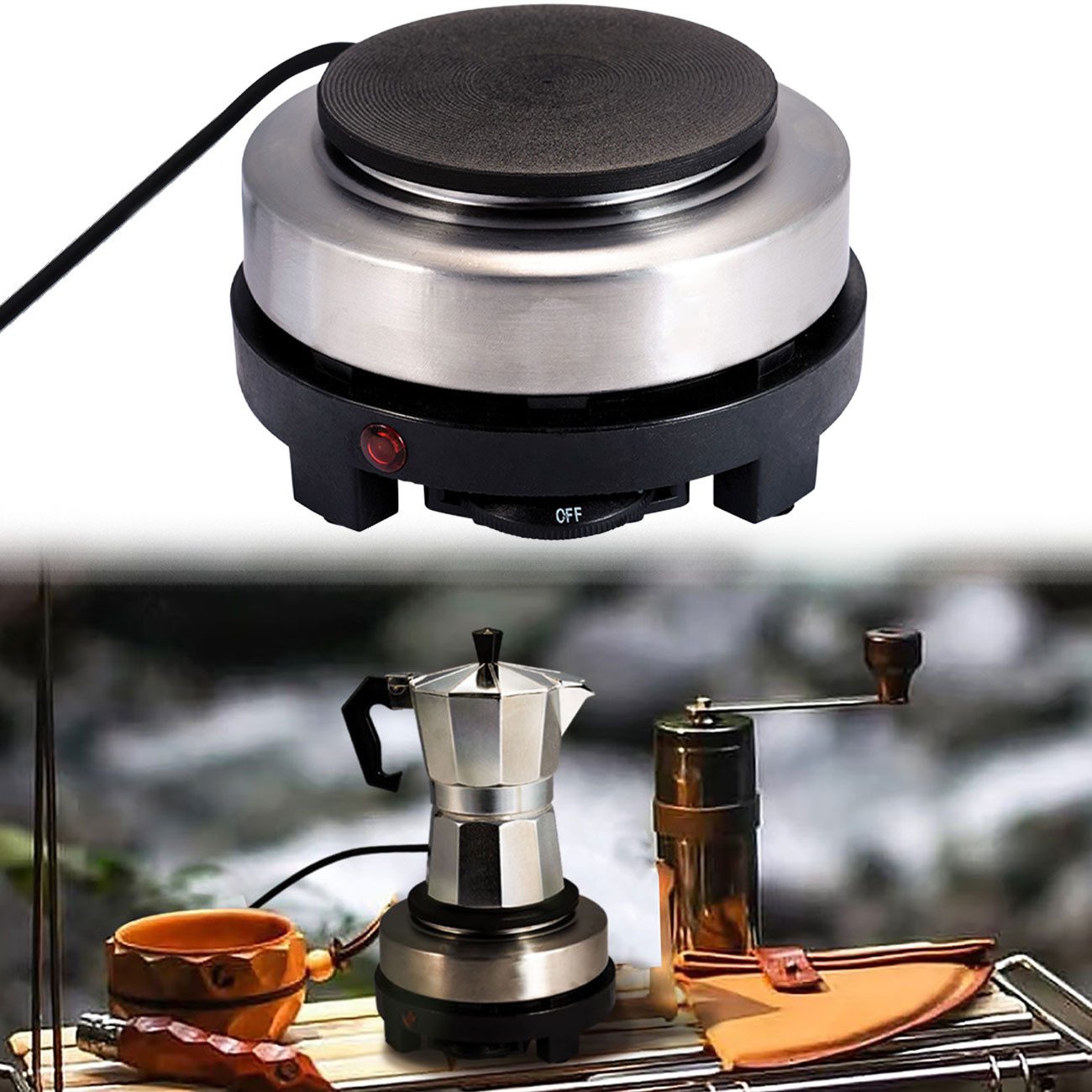 Casativo Einzelkochplatte Mini-Kochplatte 500W (10cm) - Ideal für Camping & Espressokocher, Mit Kontrollleuchte, Thermostat und Überhitzungsschutz