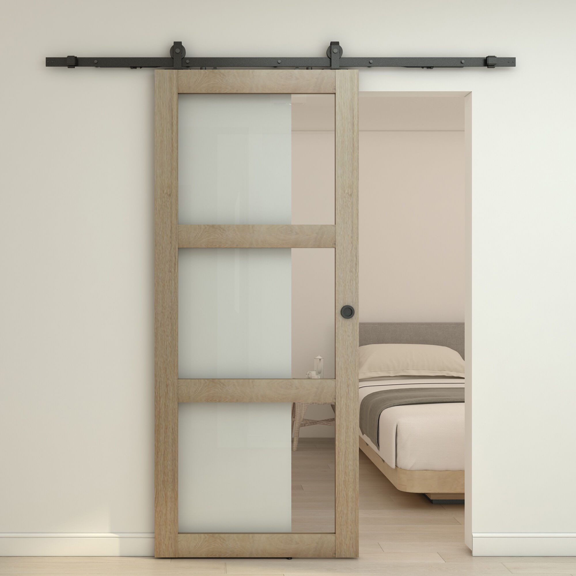 inova wohnen Schiebetür Holzschiebetür Komplettset im Landhausstil, Eiche, 90 x 215 cm, Komplettset mit Schienensystem und Softclose