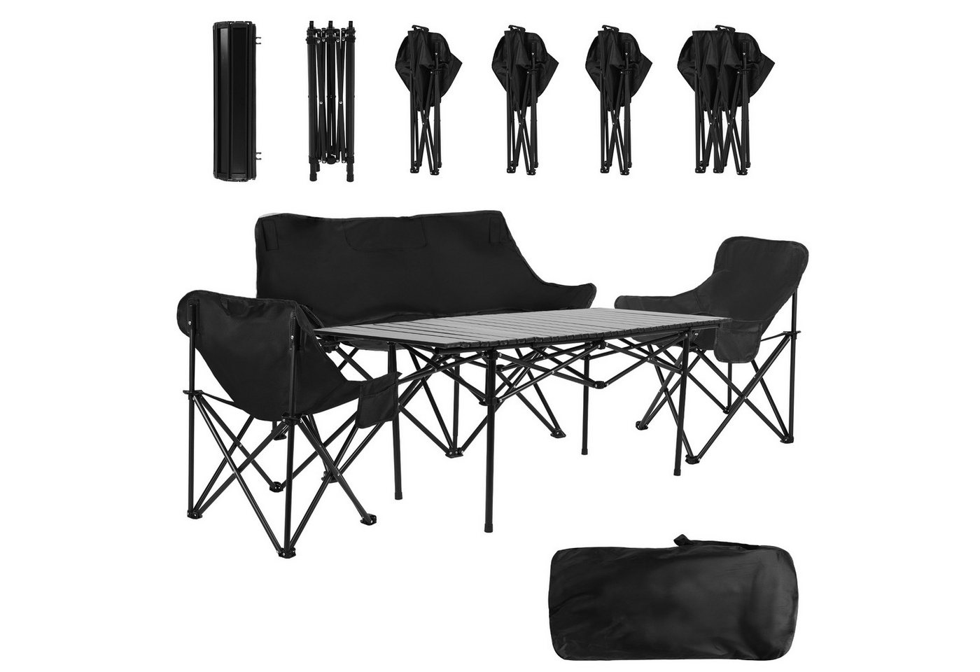 Rutaqian Campingtisch Klapptisch mit Stühlen, Campingtisch mit Stühlen Set faltbar, 1 Tisch + 3 Sessel (2 Einzel, 1 Doppel) für Garten, Picknick, Festival