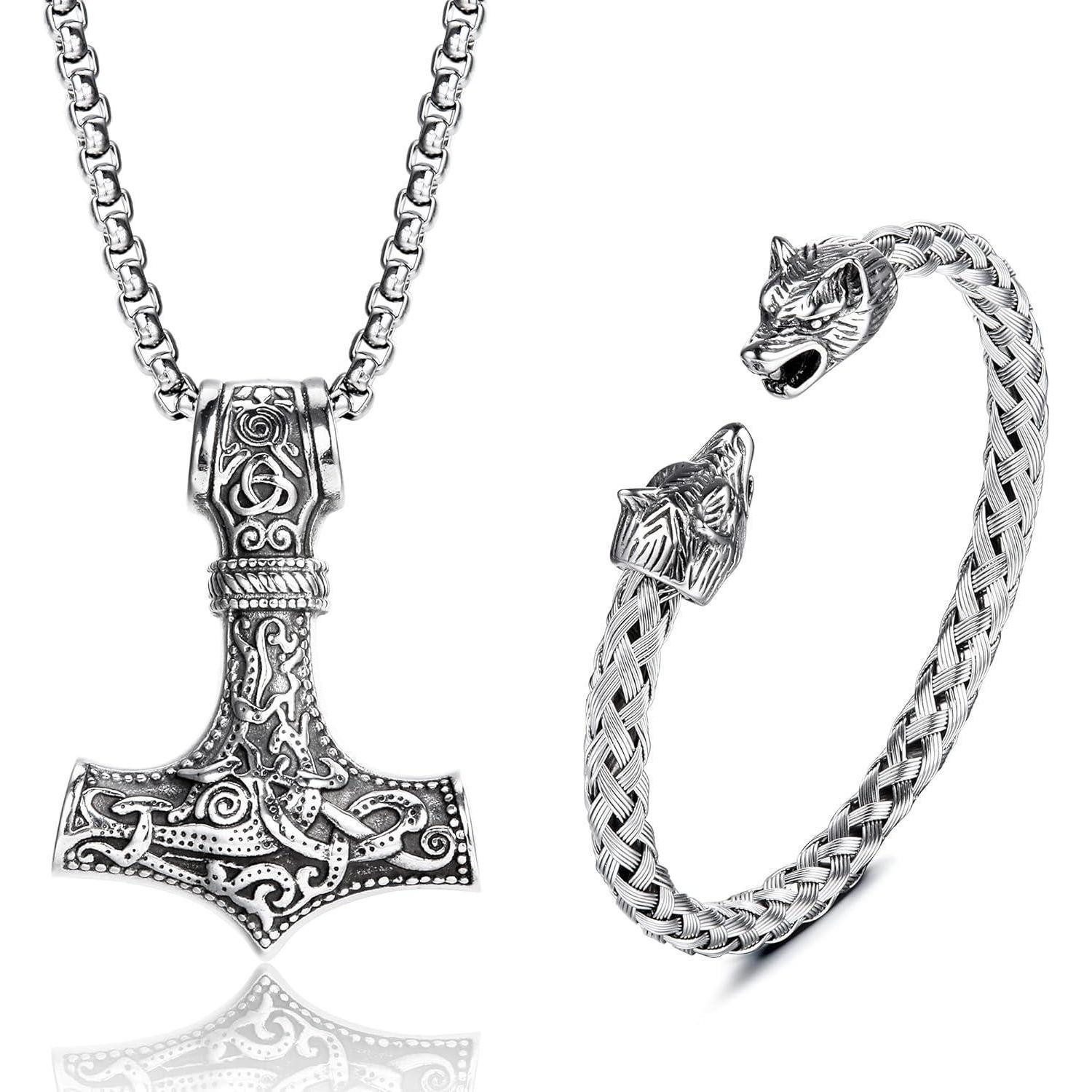 LuxusKollektion Ketten und Armband Set Thors Hammer Halskette Wikinger Wolf günstig online kaufen