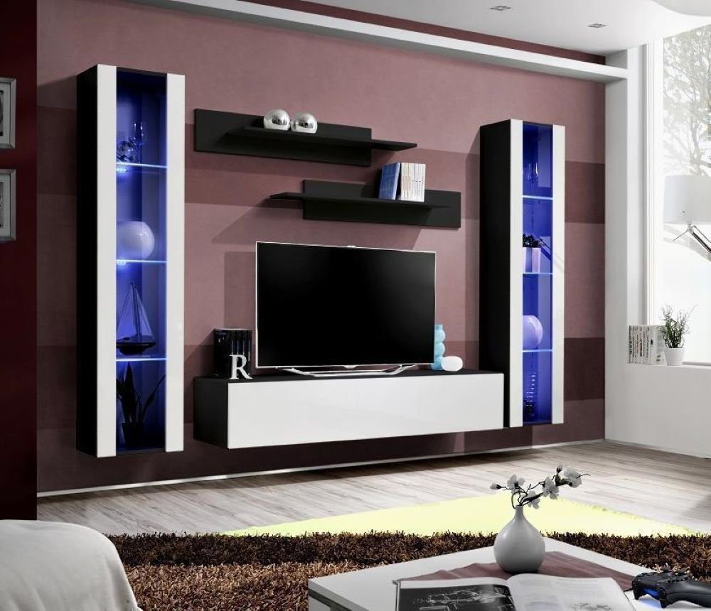 JVmoebel Wohnzimmer-Set Designer Wohnwand TV-Ständer Holz Wand Regale Wohnzimmermöbel, (6-St), Made in Europa