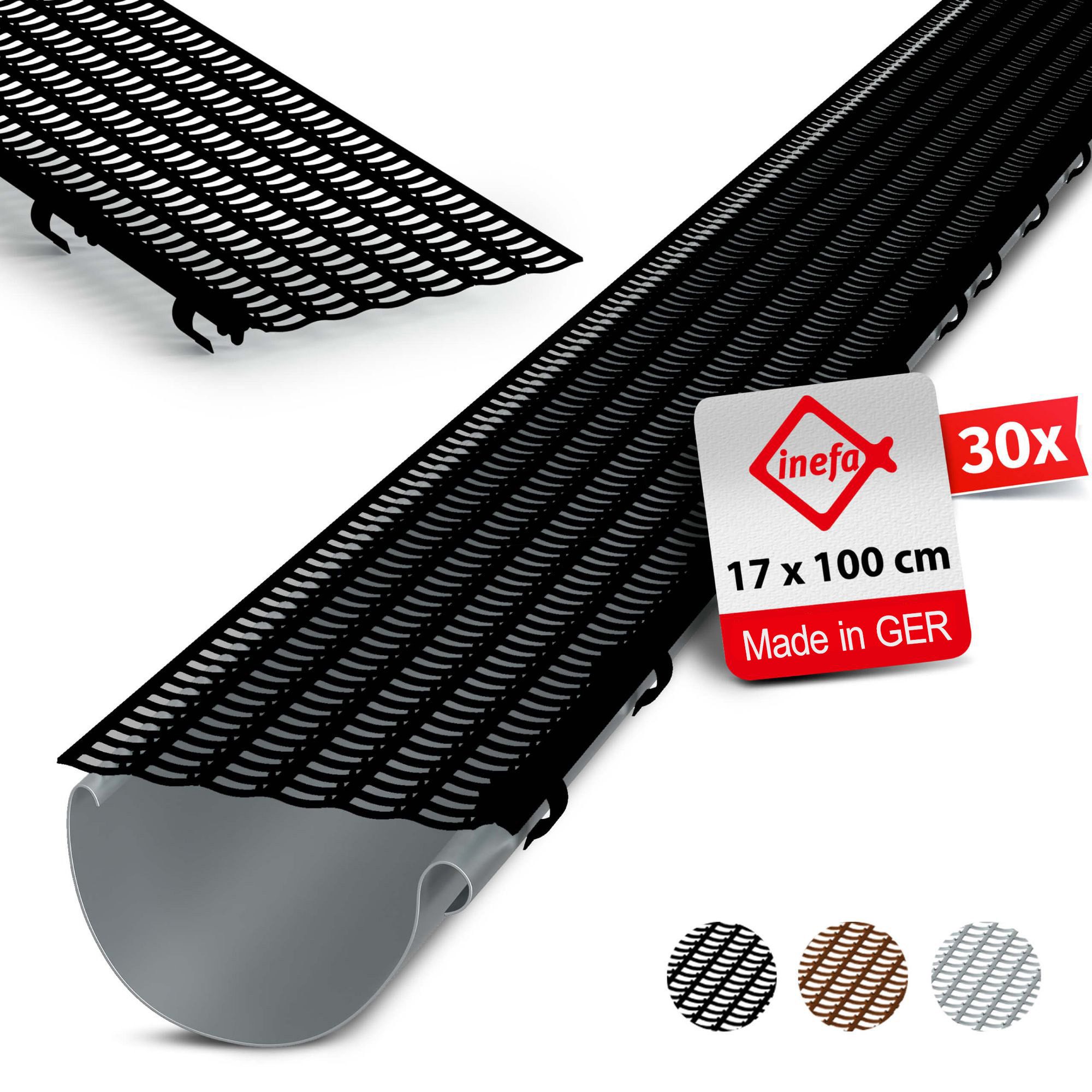 INEFA Dachrinne Laubfangstreifen Dachrinnen Laubschutz NW 100-150 (100-160mm), 100cm. 30 Stk., 30-St., Dachrinnenschutz, Dachrinnenabdeckung Made in Germany