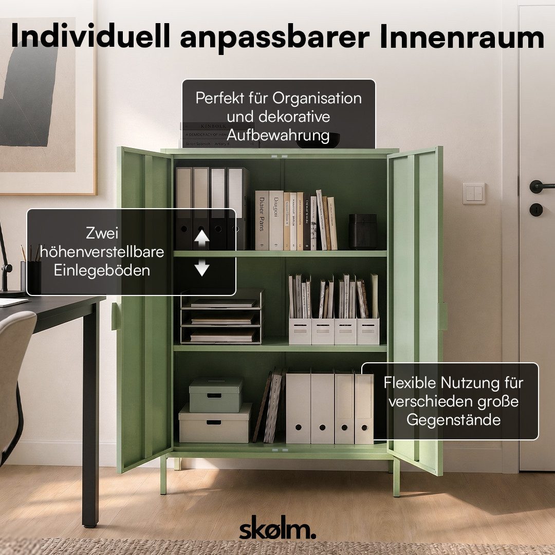 skølm Kommode Ituri aus Metall (Mintgrün), Highboard mit 2 Einlegeböden, höhenverstellbare Füße