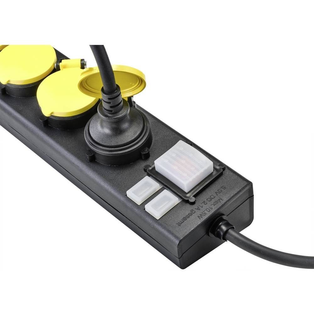 4-fach-Steckdosenleiste mit IP44 USB-Ladeausgang mit USB, x Sygonix mit Schalter, 2 Steckdosenleiste,