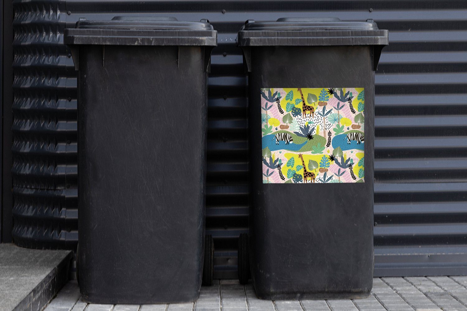 MuchoWow Wandsticker Dschungel - Tiere Sticker, Mülleimer-aufkleber, Mülltonne, Pflanzen - - (1 Container, Farben Abfalbehälter St)
