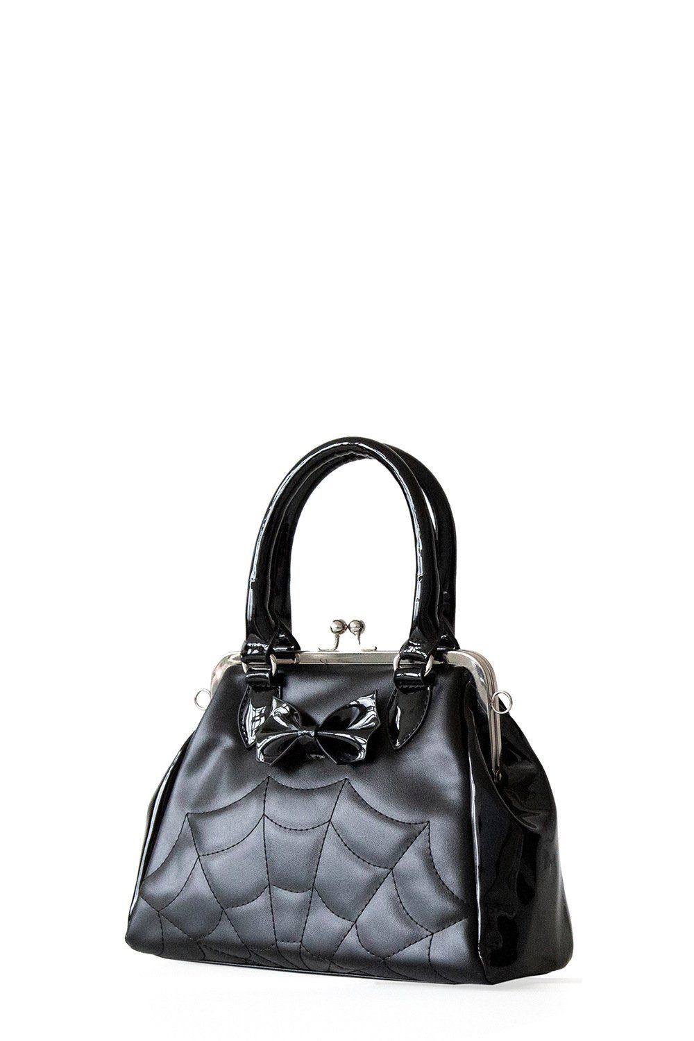 Banned Handtasche Femme Fatale Schwarz, Besticktes Spinnennetz, Lack Schlei günstig online kaufen