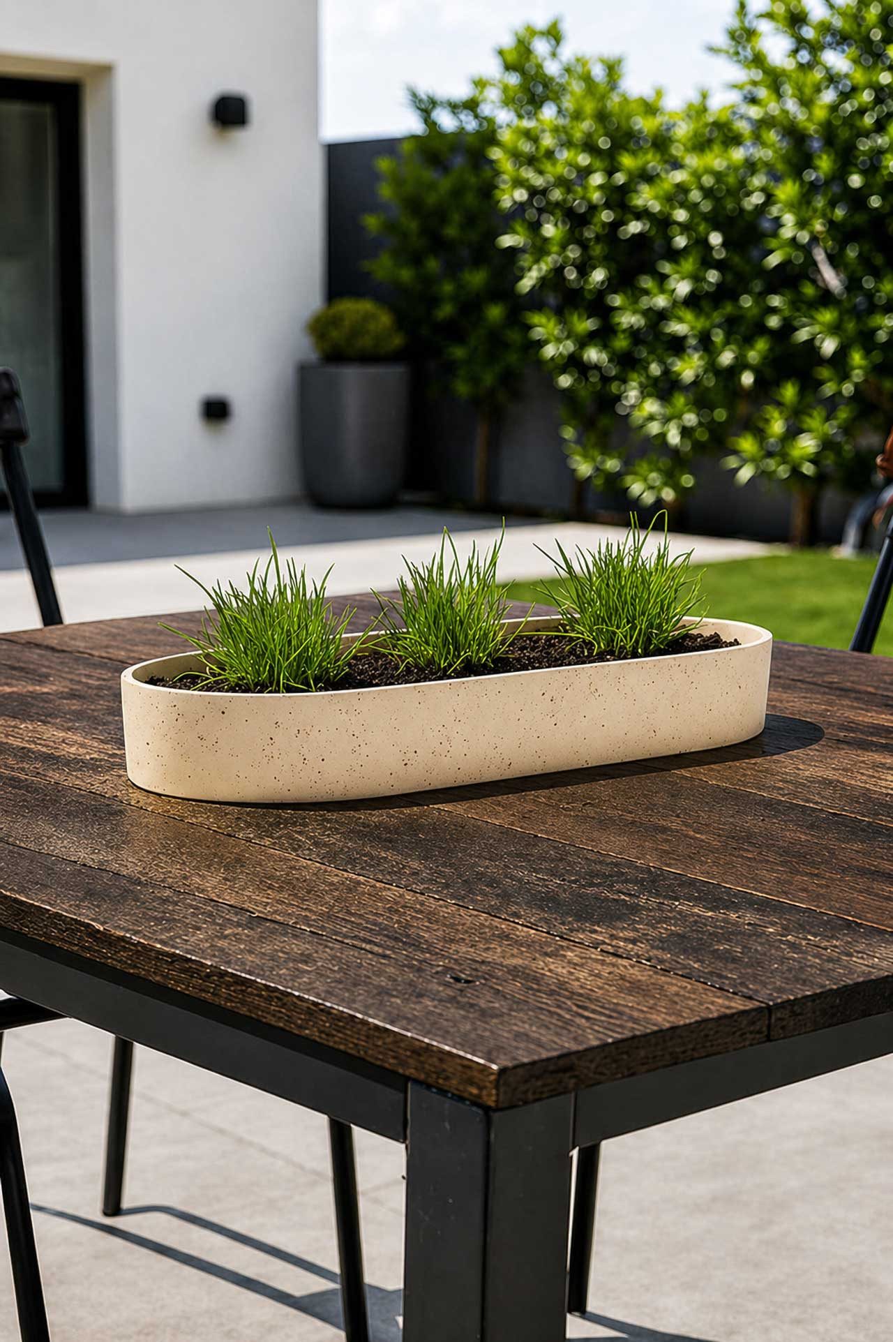 VIVANNO Pflanzschale Fiberglas SOLENA Schale - Arbanebeige Matt Mit Muster (1 St), 35x20x5 cm