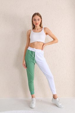 Bongual Jogginghose zweifarbige Loungehose mit Rippbündchen grün-weiß