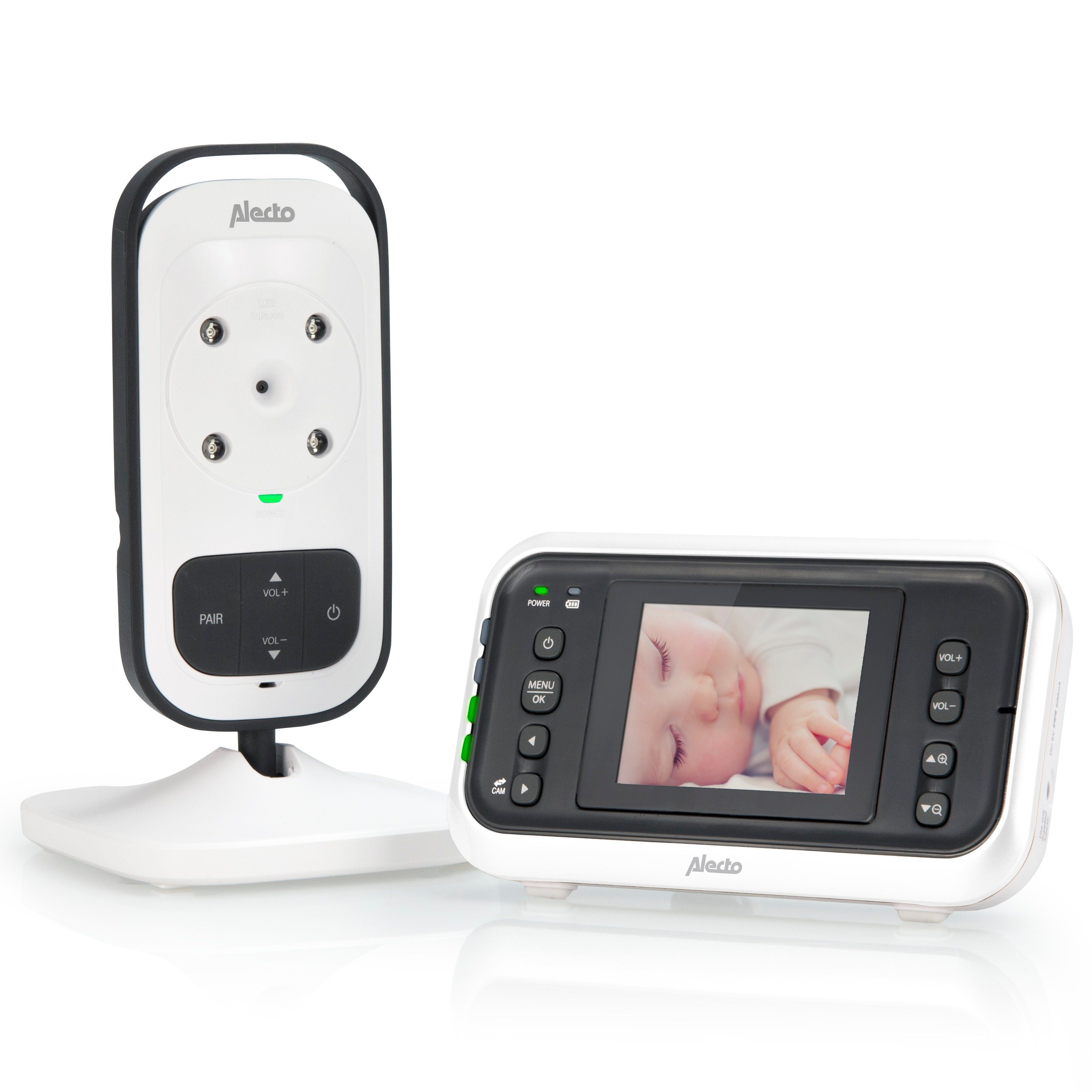 Alecto Video-Babyphone DVM-75, 2-tlg., Babyphone mit Kamera und 2.4"-Farbdisplay, 2.4" Display,Nachtsicht