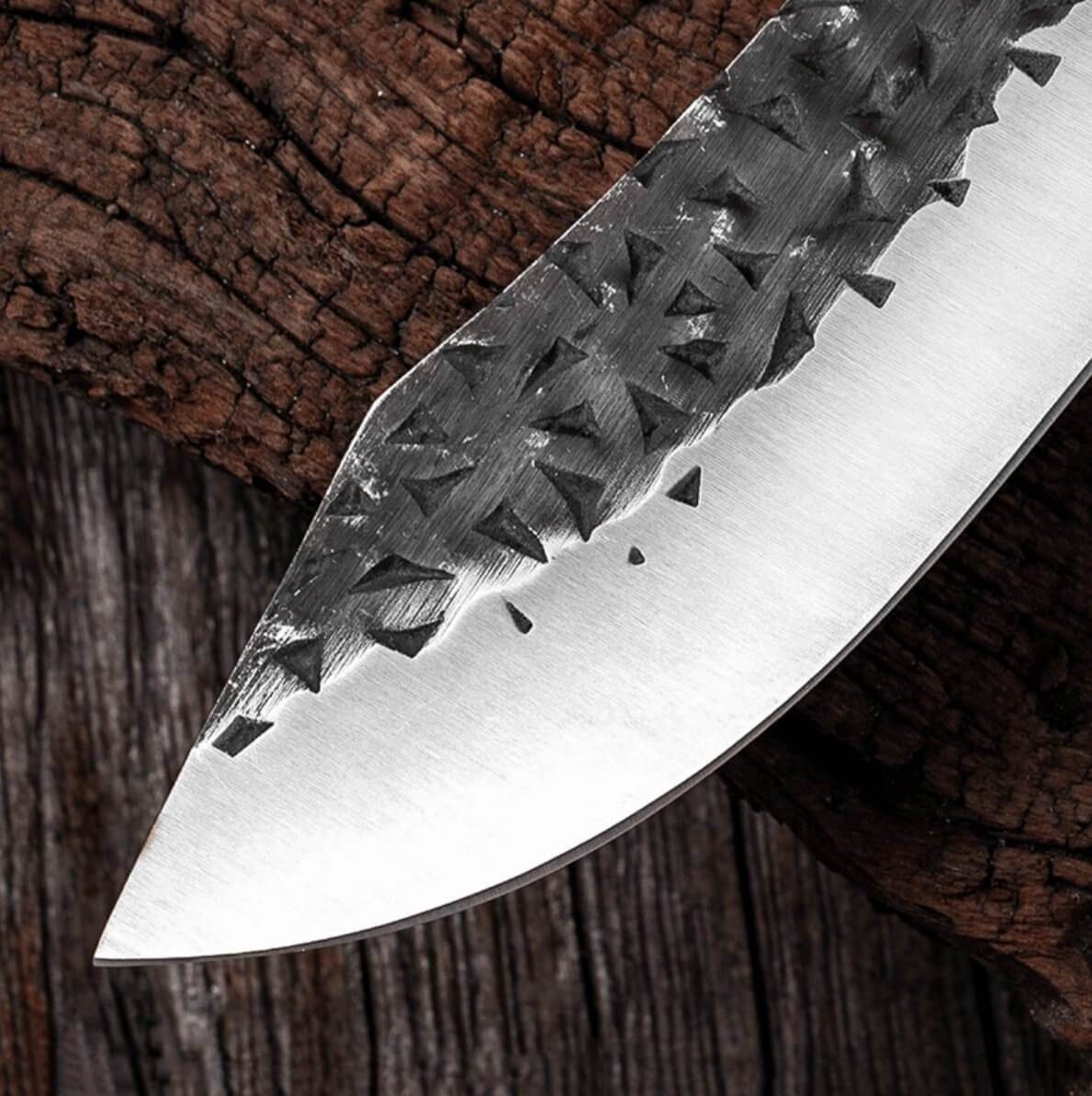 Küchenkompane Damastmesser Rustikales Chefmesser gebogen - aus Edelstahl Holzgriff Ergonomischer
