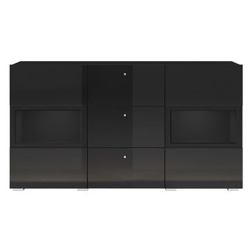 Lomadox Vitrine ARVADA-83 Sideboard schwarz Hochglanz mit Korpus in schwarz matt, : 132/70/39 cm