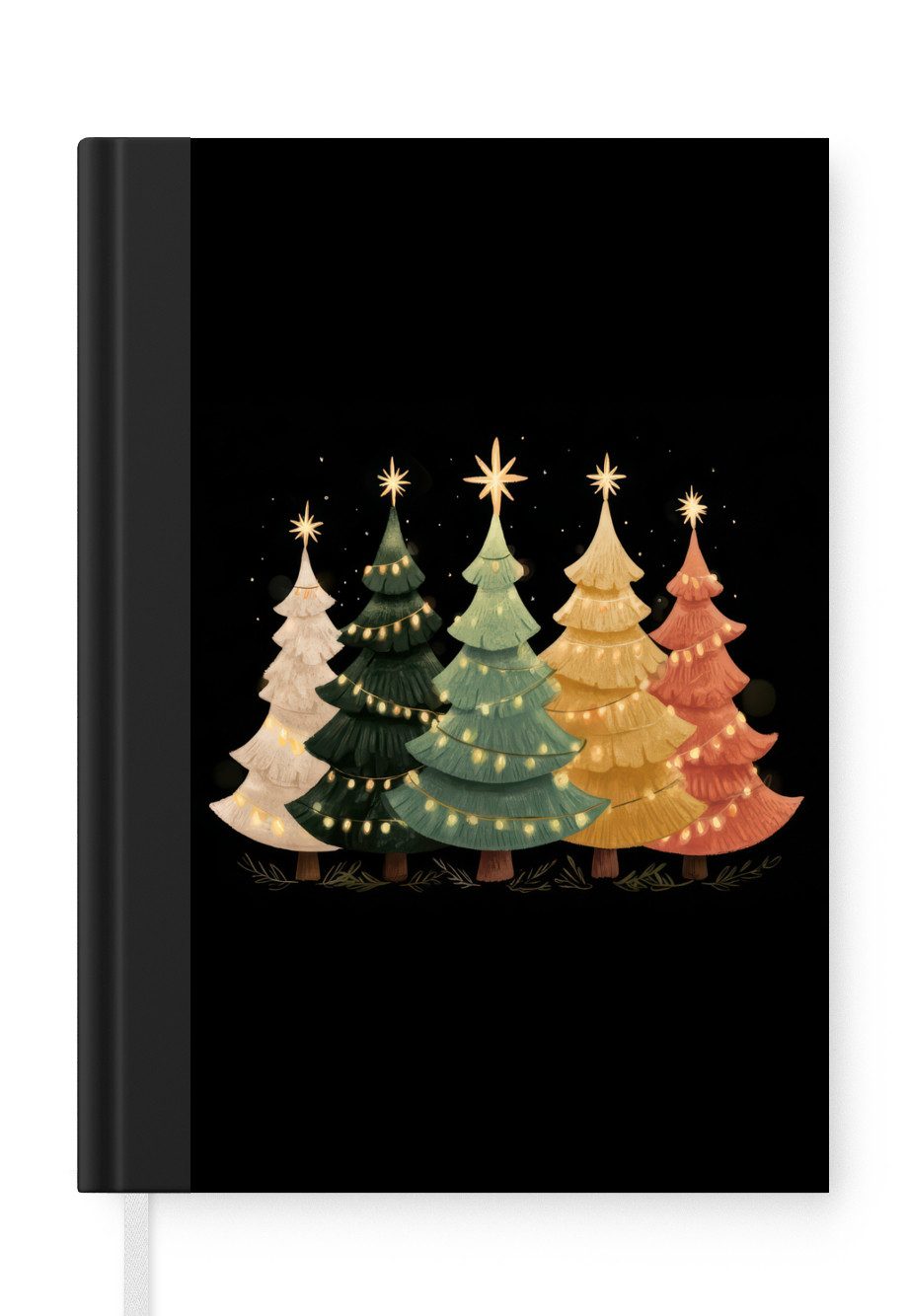 MuchoWow Notizbuch Weihnachtsbäume - Bunt - Lichter - Stern, Notebook, Notizblock a5, Tagebuch, Journal Liniert