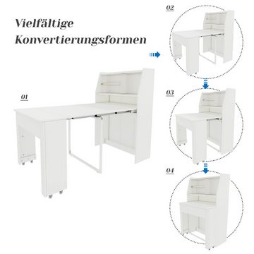 NMonet Esstisch Coffee Lounge Tisch, Multifunktions-Esstisch, mit Stauschrank, Ausziehbar 52-132,5 cm
