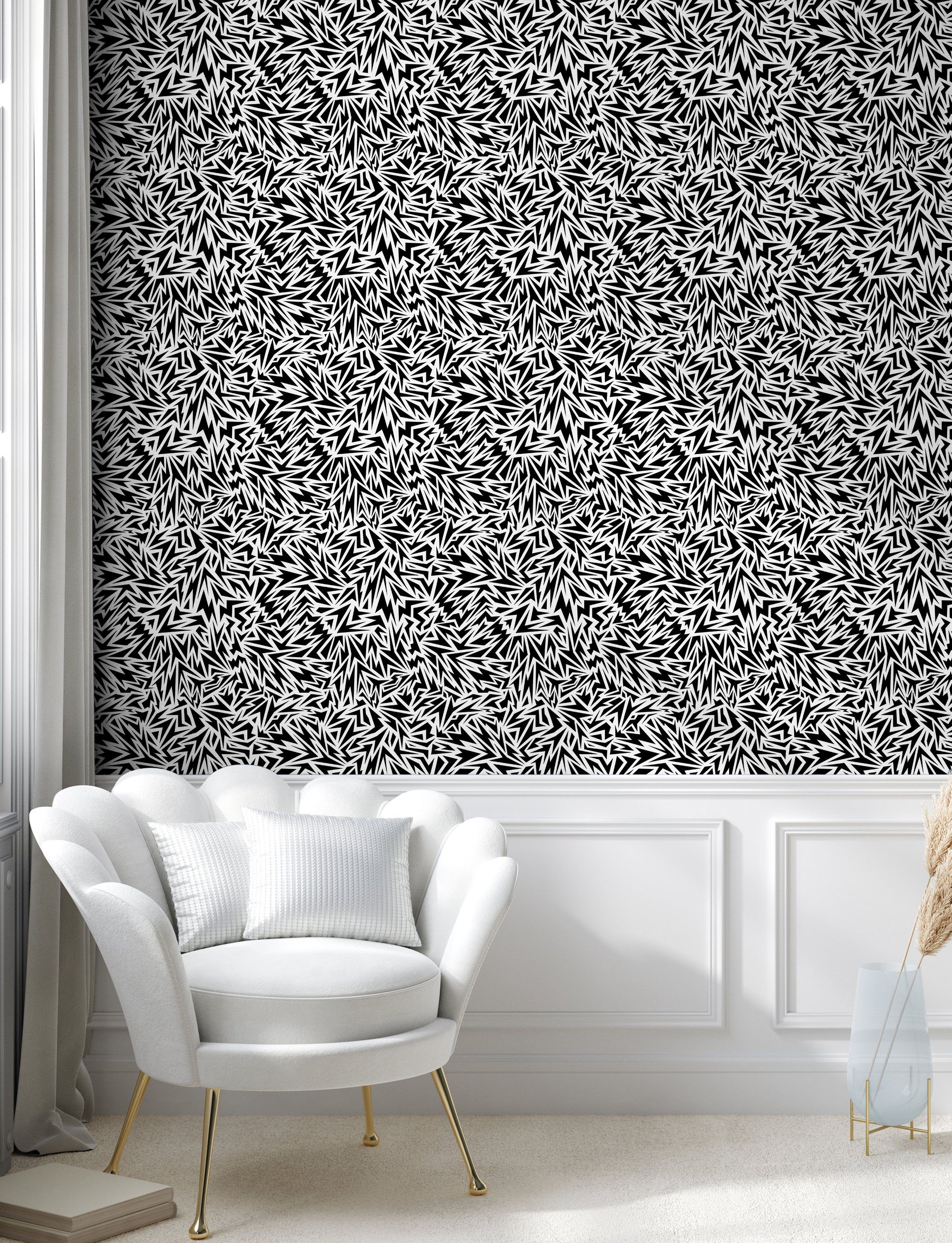 Abakuhaus Vinyltapete Sharp Wohnzimmer selbstklebendes Shapes Schwarz Küchenakzent, weiß und