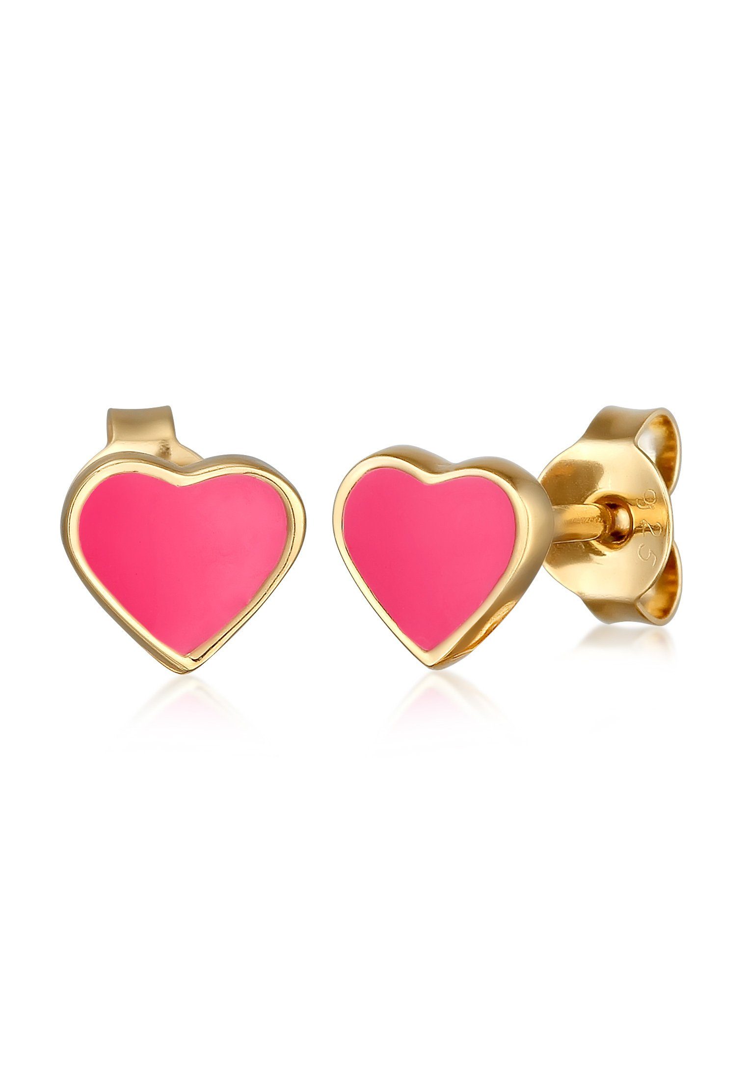Paar Ohrstecker Kinder Herz Stecker Rosa Emaille 925 Silber