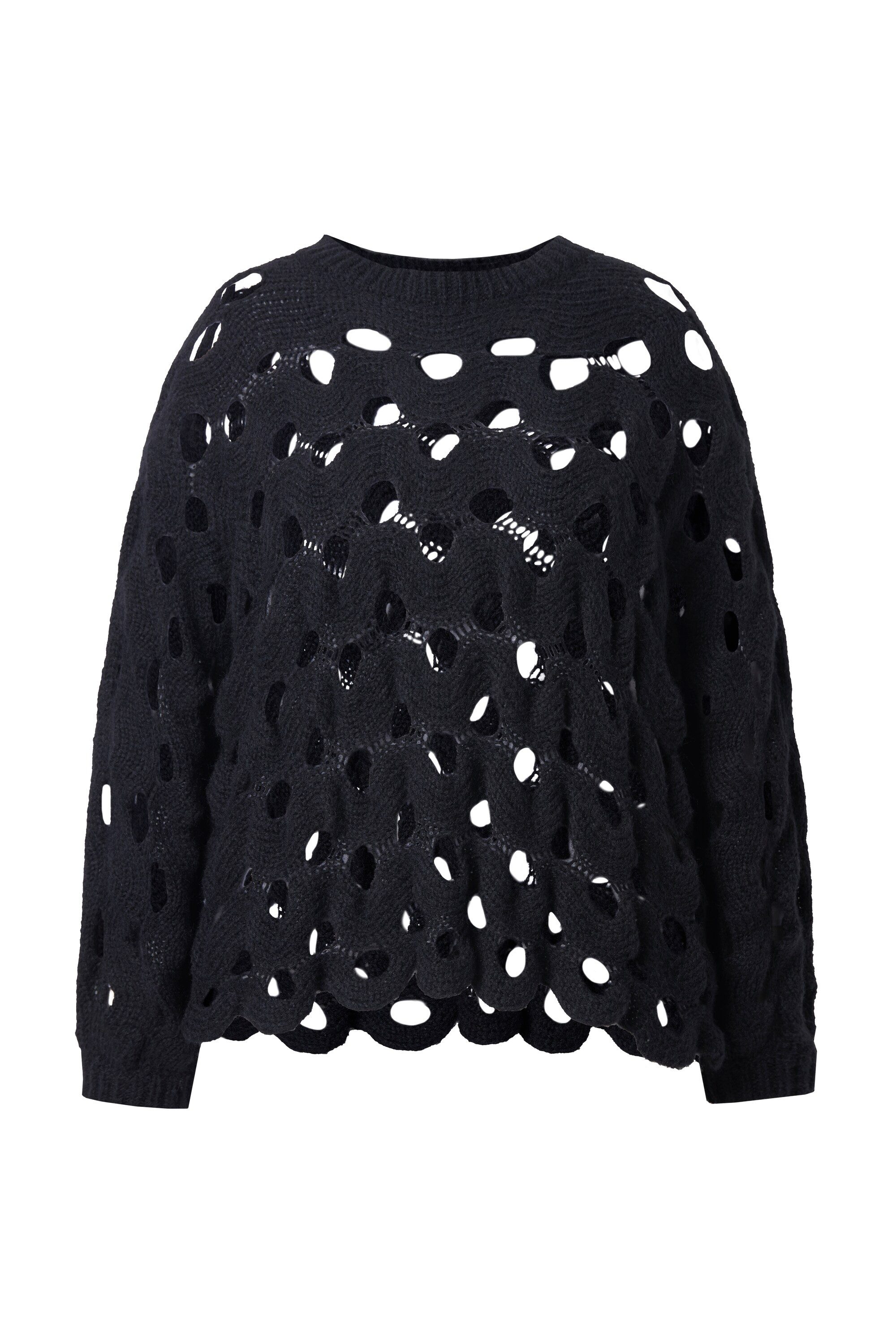 Ulla Popken Fleecepullover Pullover Lochstrick Oversized Rundhals Langarm günstig online kaufen