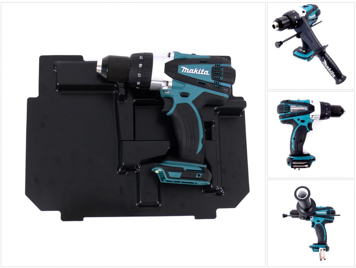 Makita Akku-Schlagbohrschrauber DHP 458 ZE Akku Schlagbohrschrauber 18V 91Nm + Einlage für Makpac