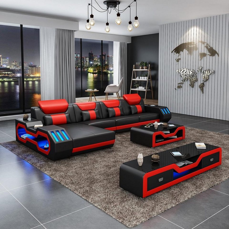 jvmoebel wohnzimmer-set, modern couch wohnlandschaft ledersofa