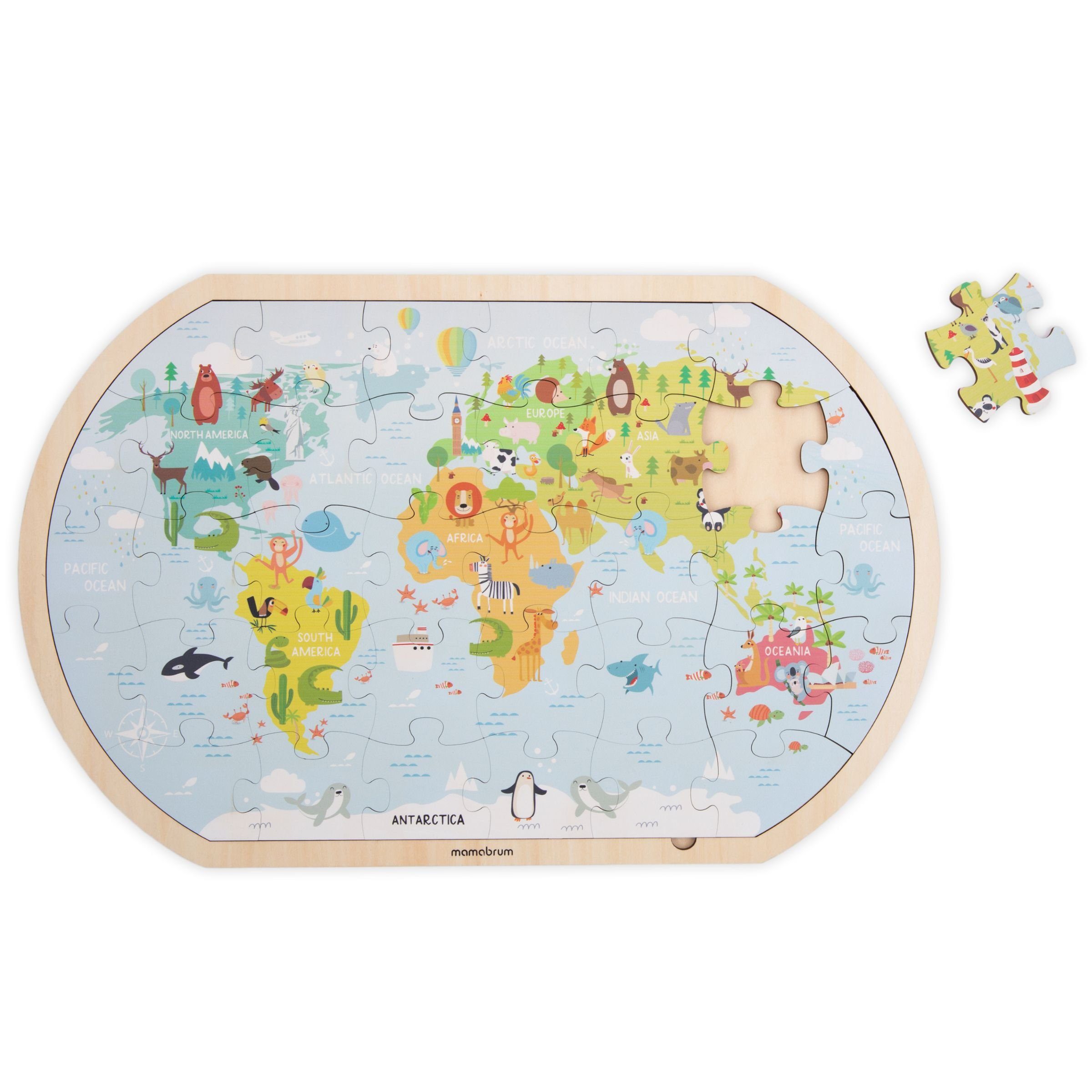 Mamabrum Puzzle-Sortierschale Holzpuzzle Karte - der Welt