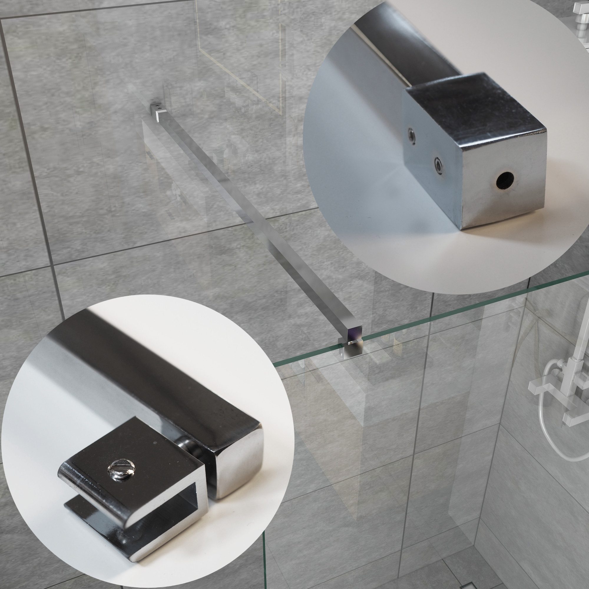 WITEN&NOCK Duschwand-Stabilisationsstange 100 cm Stabilisationsbügel Glasstärke 6 -10 mm Edelstahl Eckig chrom