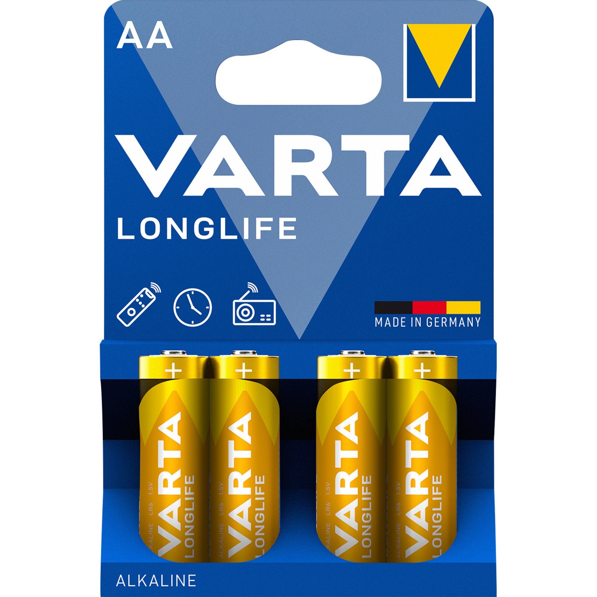 VARTA Varta Longlife, Batterie, (4 Stück, AA) Batterie