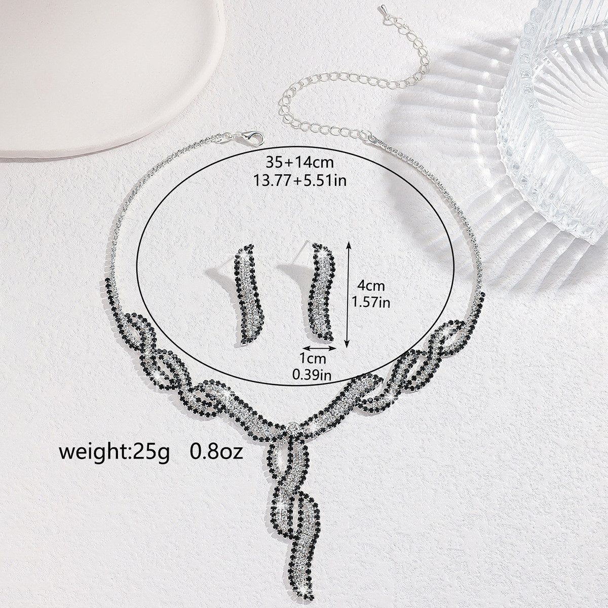 MOPUEA Schmuckset Halskette Ohrringe Choker 2-teiliges Glitzer-Schmuck-Set Ohrstecker (1-tlg., 1 Halskette, 1 Paar Ohrringe (Kupfer, Strassstein), Brautschmuck  – Bild 2 von 5