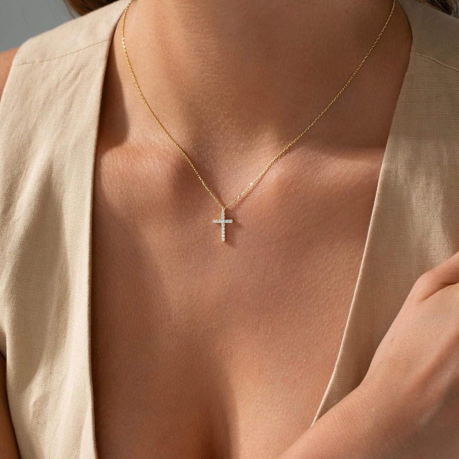 LuxusKollektion Kreuzkette Kreuz Kette Damen 14K Gold Vergoldet Layered Halskette Exquisit
