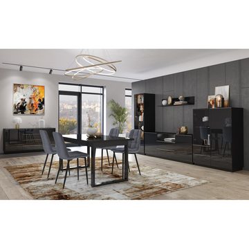 Lomadox Sideboard HOOVER-83, Sideboard schwarz Wohnzimmer modern mit Glasfronten, : 180/71/48 cm