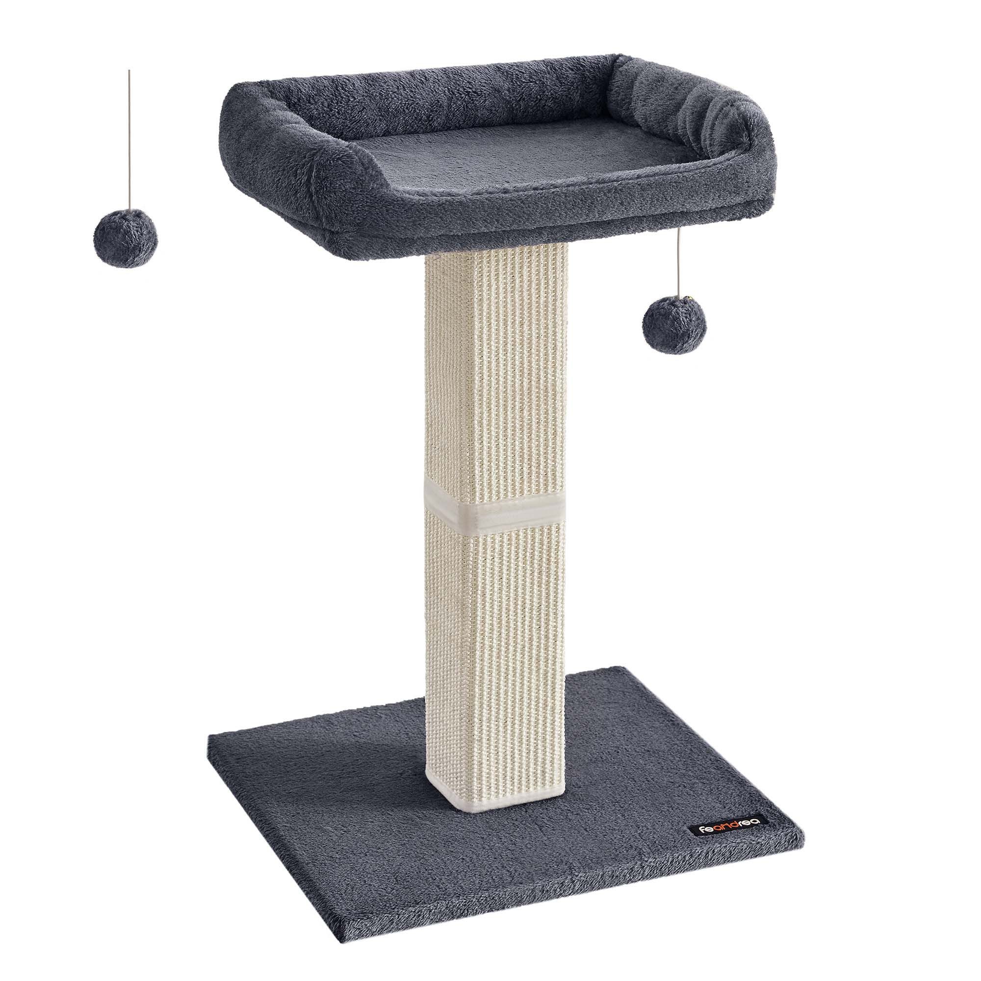 FEANDREA Kratzbaum Katzenkratzbaum mit Plüschplattform, Sisal-Kratzstamm und Plüschball, 71 cm hoch, Plattform 40 x 30 cm, Sockel 45 x 40 cm