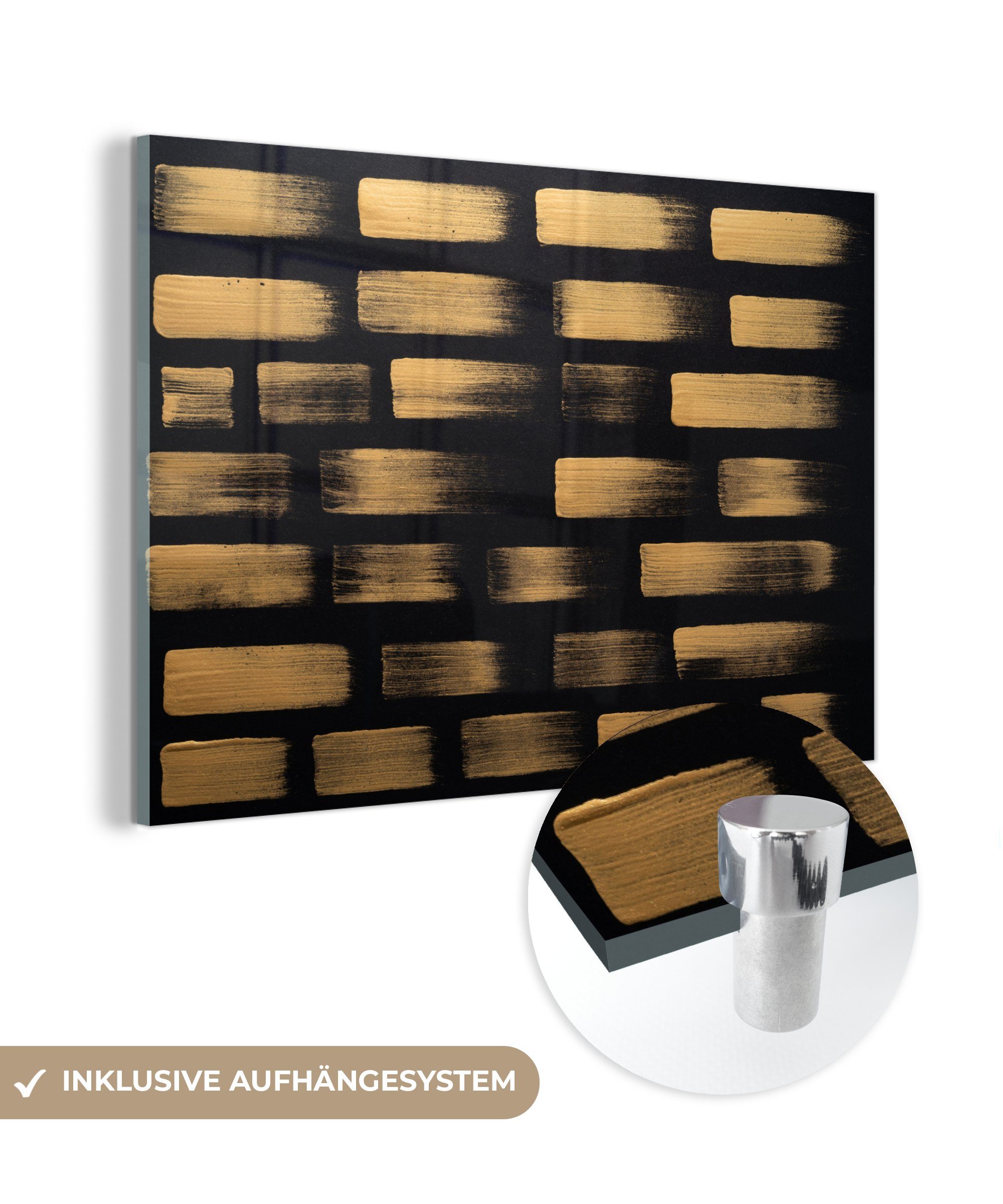 MuchoWow Acrylglasbild Goldfarbene Streifen auf schwarzem Papier, (1 St), Acrylglasbilder Wohnzimmer & Schlafzimmer