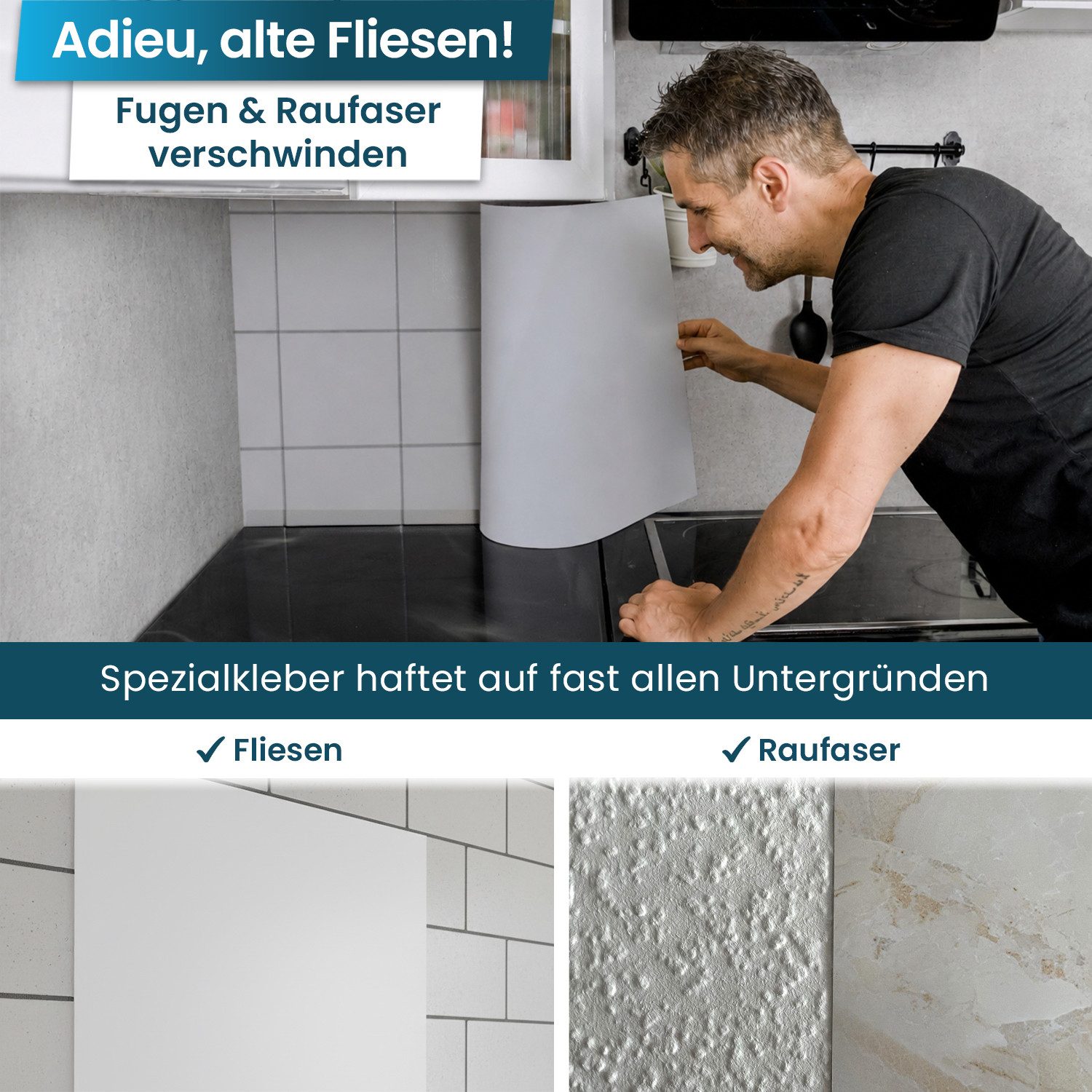 danario Küchenrückwand Folie selbstklebend - Matt - Spritzschutz Küche - versteift & robust – Bild 4 von 5